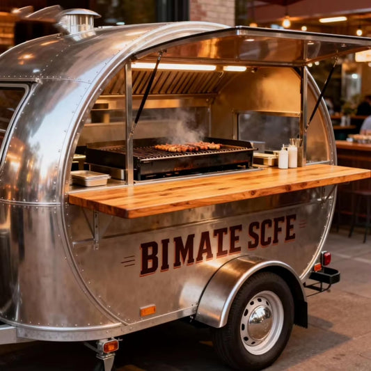 Mobile Food Truck for Sale, Stainless Steel Mobile Food Trailer with Complete Kitchen Equipment, Multi-Functional Design, Rust-Proof, Suitable for Selling Candy and Coffee