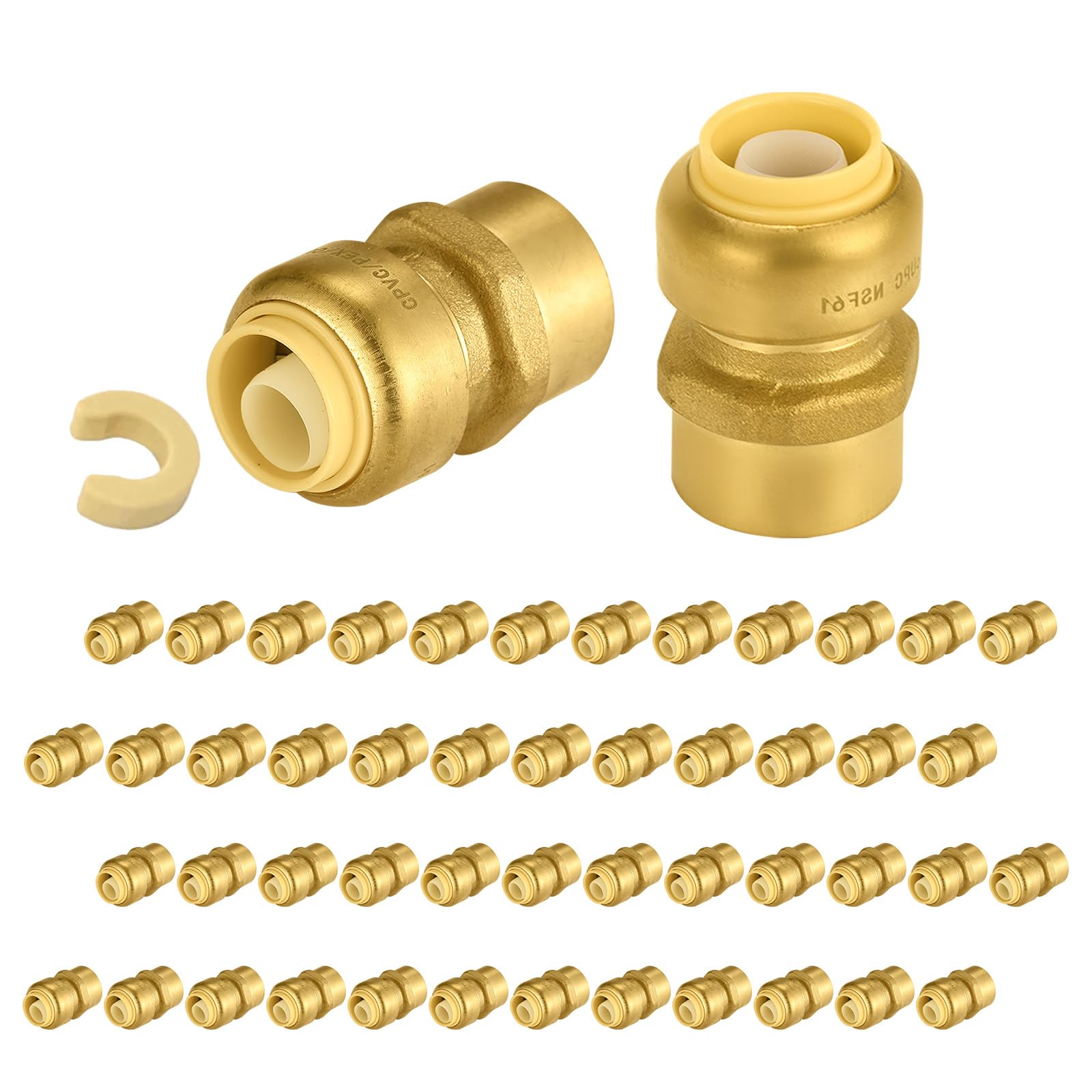 5 PCS Niikappu Push Fit 3/4 Inch x 1/2 Inch Female NPT Brass Adapters Push-Fit Fittings with Disconnect Clip to Connect PEX, Copper, CPVC Pipes