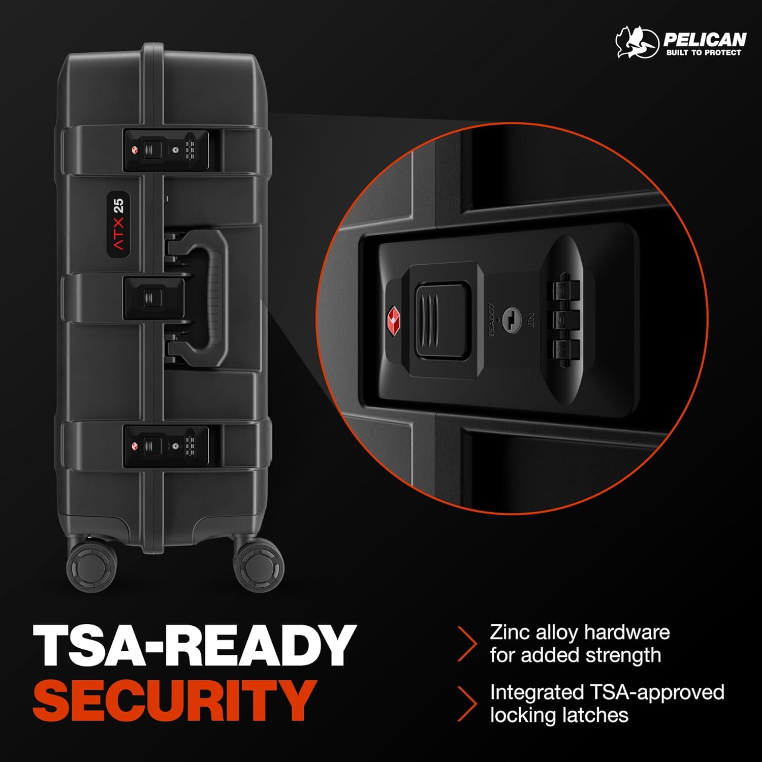 Pelican ATX Luggage Hard Case Luggage with Wheels - Waterproof Hardshell - Medium Size (25 Inch) Check-In Suitcase (Black)