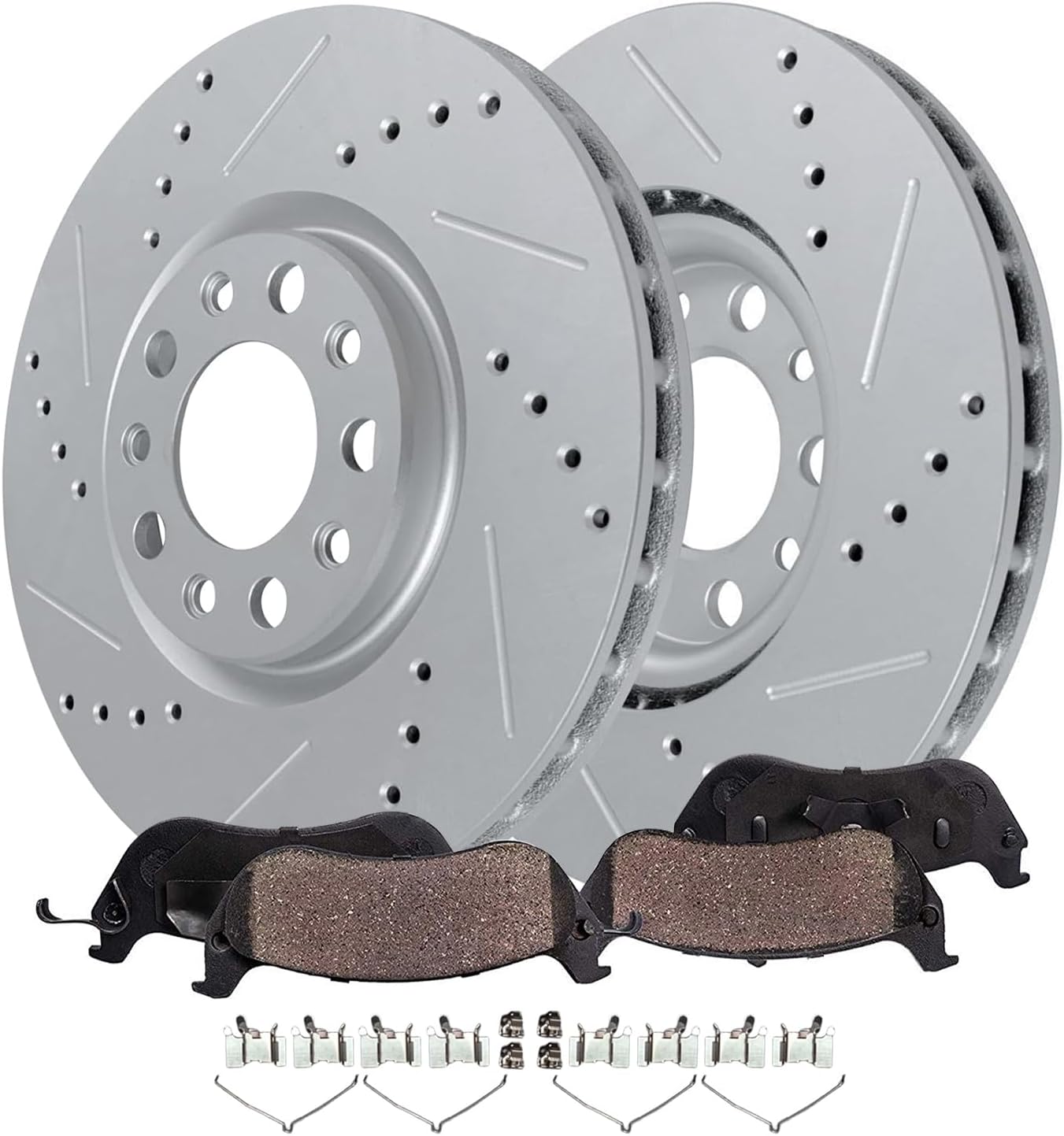 Detroit Axle - 4pc Front Brake Kit for 2016-2023 Jeep Cherokee, 2017 2018 2019 2020 2021 2022 Drilled and Slotted Disc Brake Rotors Ceramic Brakes Pads with Hardware Replacement : 12.99" inch Rotor