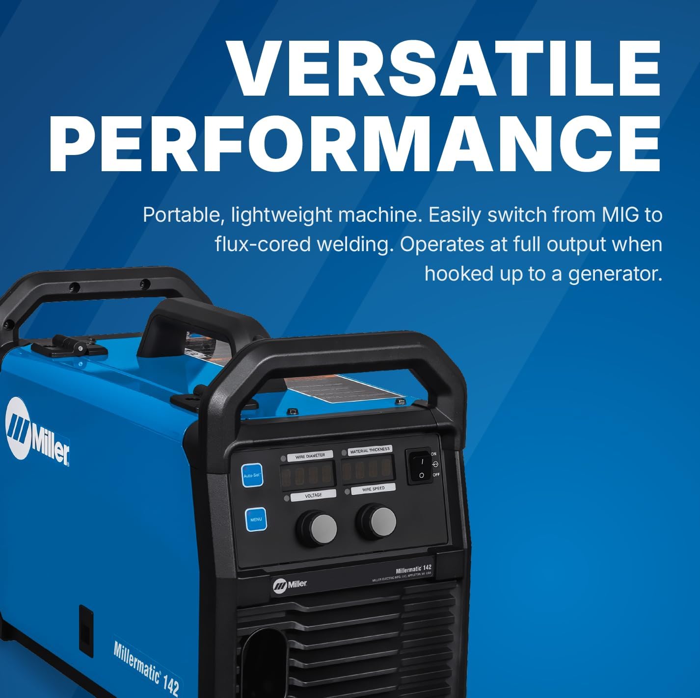 Millermatic® 142 MIG Welder – 120V, Portable Wire Feed Welder with Auto-Set™, Welds Up to 3/16" Steel, Ideal for Auto Repair & Light Fabrication