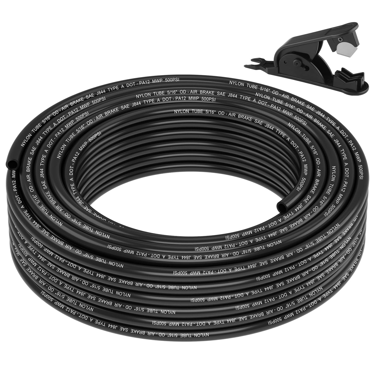 50FT 1/4 DOT Air Line SAE J844 PA12 Nylon Air Hose with Cutter 1/4” OD Pneumatic Tubing DOT Approved 1/4 Air Brake Hose for Air Suspension Kit Truck Trailer Brake System & Fluid Transfer 15.5m
