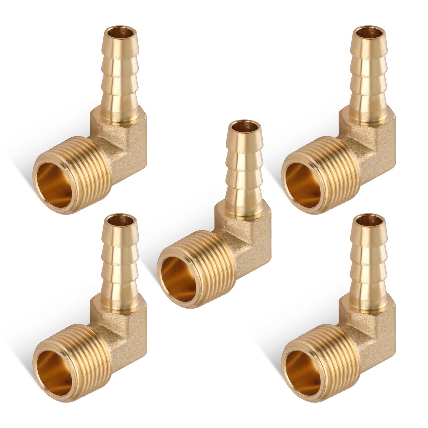 5pcs Brass Hose Barb Fittings 90 Degree Elbow 1/4 Inch Barb to 1/8 Inch NPT Male Thread Air Hose Fittings Adapter Connector Water Fuel Air Line Fittings Elbow Fittings