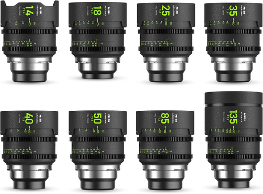 NiSi Athena Prime Full Frame Cinema Lens Master Kit with 8 Lenses 14mm T2.4, 18mm T2.2, 25mm T1.9, 35mm T1.9, 40mm T1.9, 50mm T1.9, 85mm T1.9, 135mm T2.2 + Hard Case (PL Mount)