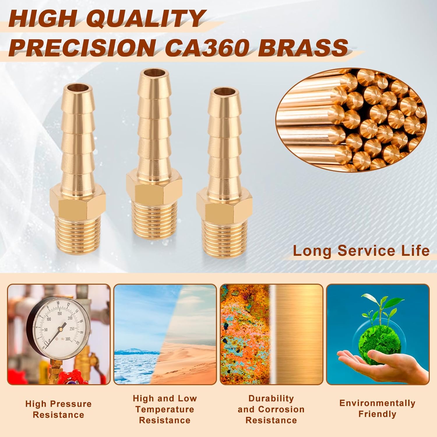 5pcs Brass Hose Barb Fittings 1/4 Inch Barb to 1/8 Inch NPT Male Thread Air Hose Fittings Adapter Connector Water Fuel Air Line Fittings 1/4” Barb × 1/8” NPT Brass Fittings