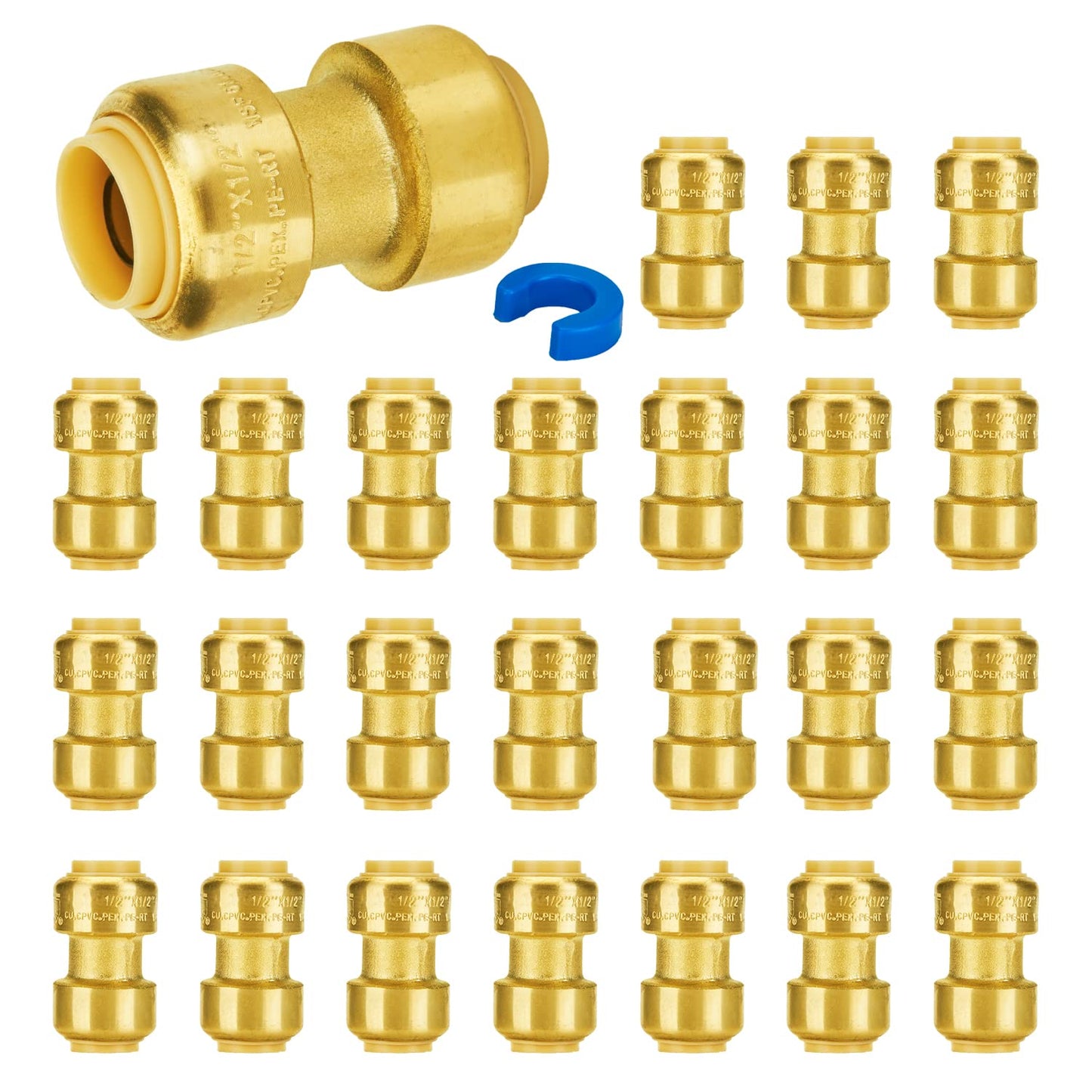 SUNGATOR 1/2 Inch 90 Degree Elbow, Push Pex Elbow 1/2 Inch, No Lead Brass Push-to-Connect Plumbing Fittings for PEX Pipe, Copper, CPVC, with 1 Disconnect Clip, Pack of 12
