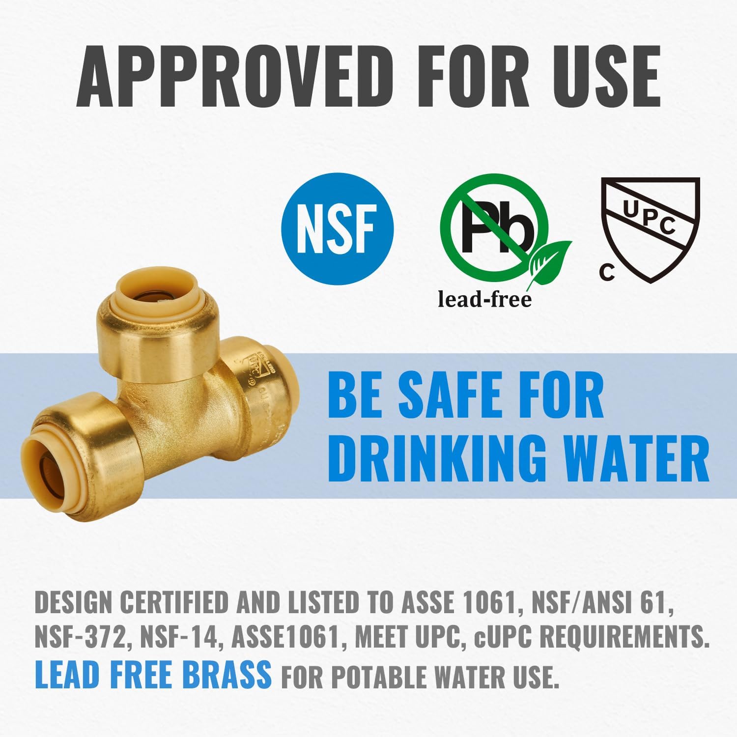 SUNGATOR 1/2 Inch Tee, Push Pex Tee Plumbing Fittings 1/2 Inch, No Lead Brass Push-to-Connect T Plumbing Fittings for PEX Pipe, Copper, CPVC, with 1 Disconnect Clip, Pack of 12