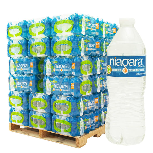 Niagara Purified Drinking Water - 16.9oz Bottles, 40 bottles per case 48 cases per pallet - Full Pallet - 1920 Bottles delivered by Waterpallets