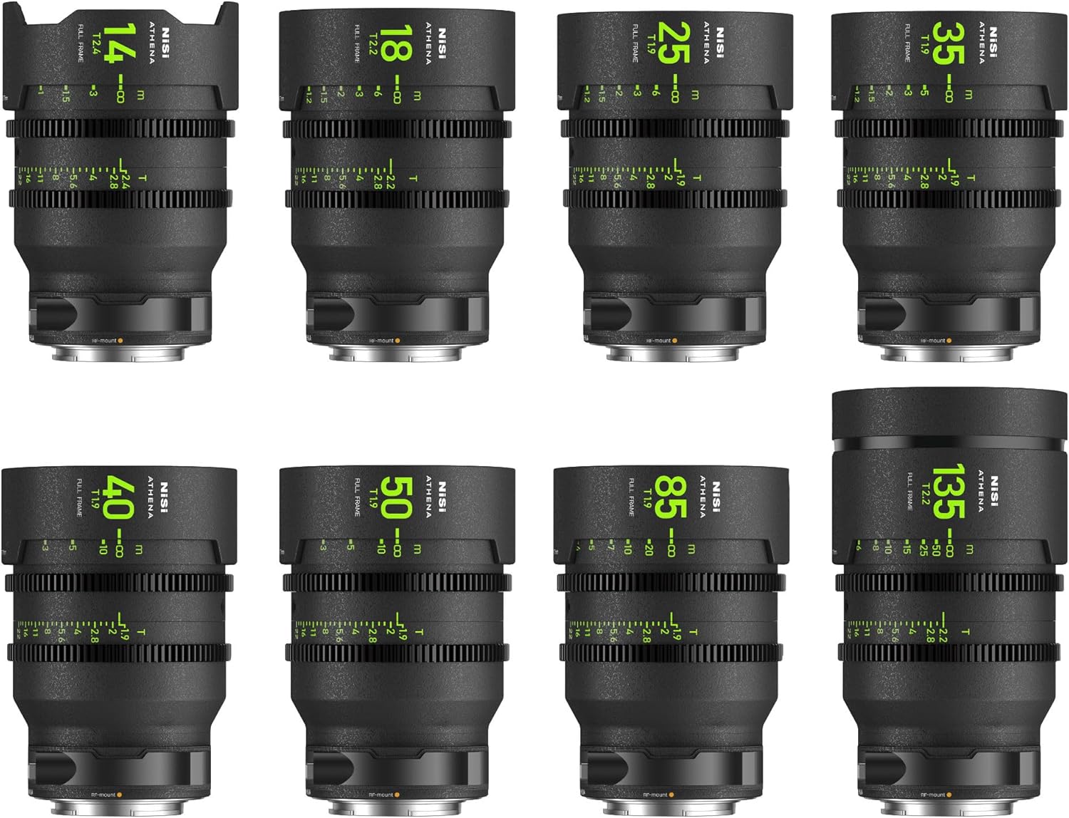 NiSi Athena Prime Full Frame Cinema Lens Master Kit with 8 Lenses 14mm T2.4, 18mm T2.2, 25mm T1.9, 35mm T1.9, 40mm T1.9, 50mm T1.9, 85mm T1.9, 135mm T2.2 + Hard Case (RF Mount)