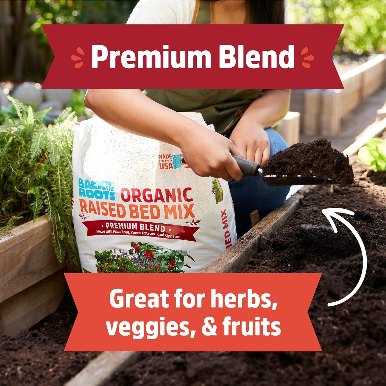 Back to the Roots 100% Organic Raised Bed Soil, Fills 8' x 4' Garden Bed, 60 cu ft, Made in USA, Peat-Free