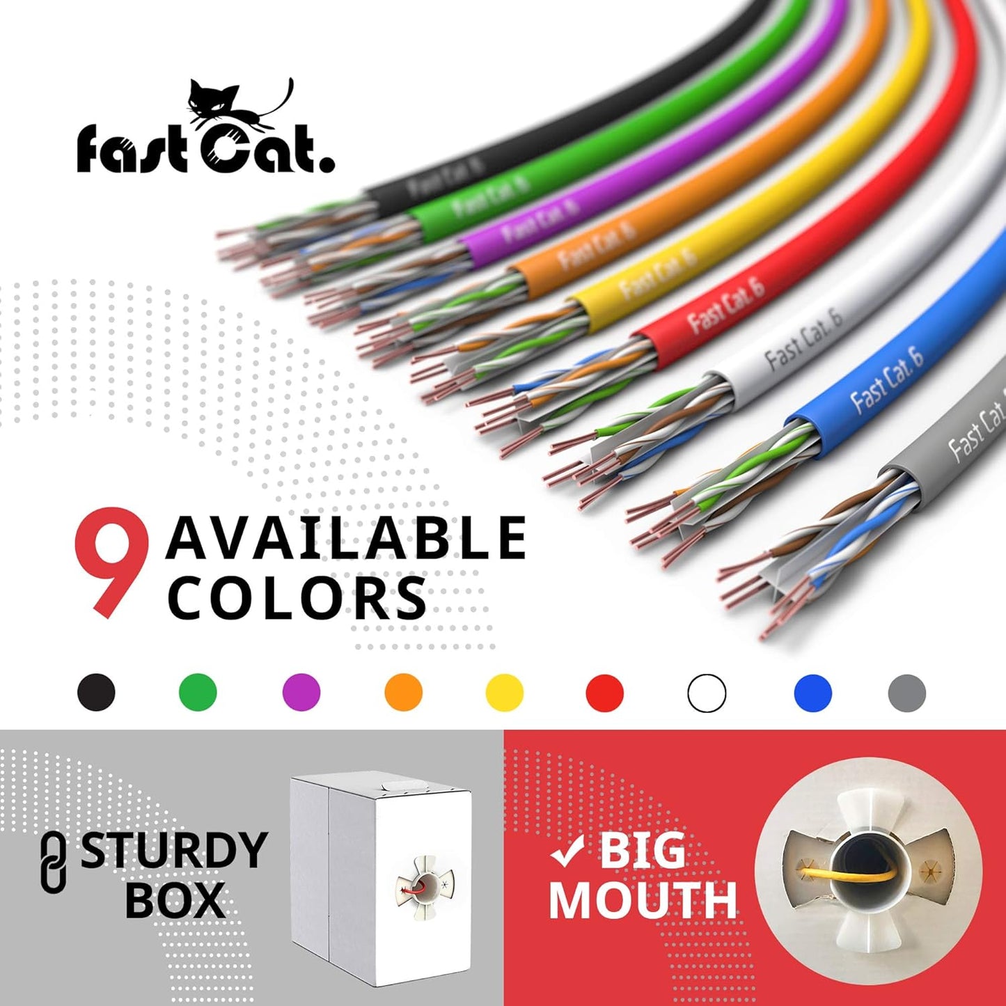 Fast Cat. Cat6 Ethernet Cable 1000ft - 23 AWG, CMR, Insulated Solid Bare Copper Wire Cat 6 Cable PoE++ (4PPoE), ETL Listed, 550MHZ / 10 Gigabit Speed UTP LAN Cat6 Cable 1000ft (White)