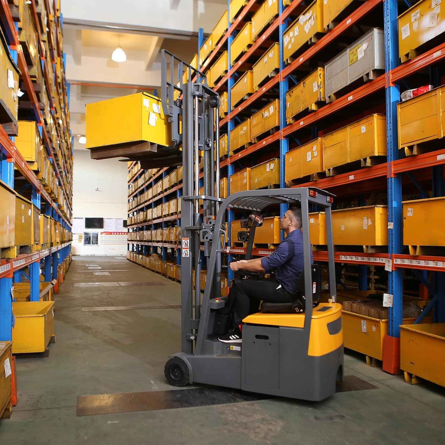 Apollo Full Electric Seated Forklift, 3 Wheels Powered Pallet Stacker 3300 lbs Cap. 189" Lifting Height, Rear-Drive Lithium Battery Version, A-3045