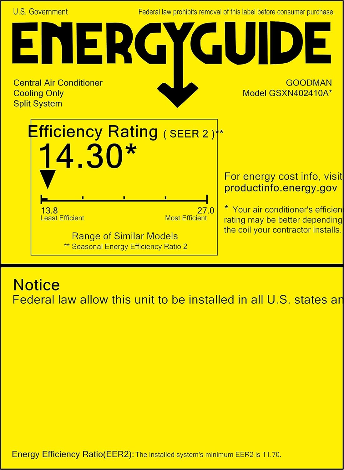 Goodman 2 Ton 14.5 SEER2 Air Conditioning System (9-Speed Motor) - Free Thermostat Included - GSXN402410-AMST24BU14