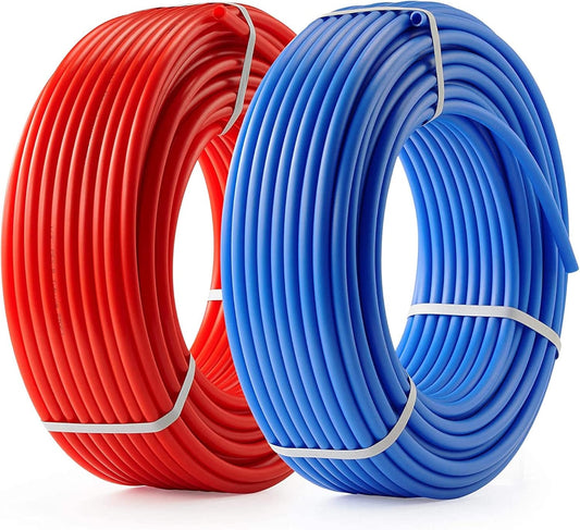 PEX B Tubing - 2 Rolls of PEX Tubing - 1/2 Inch X 100 ft Blue and Red Pipe - Non-Barrier Radiant Heating Plumbing for Cold and Hot Water (Type B)