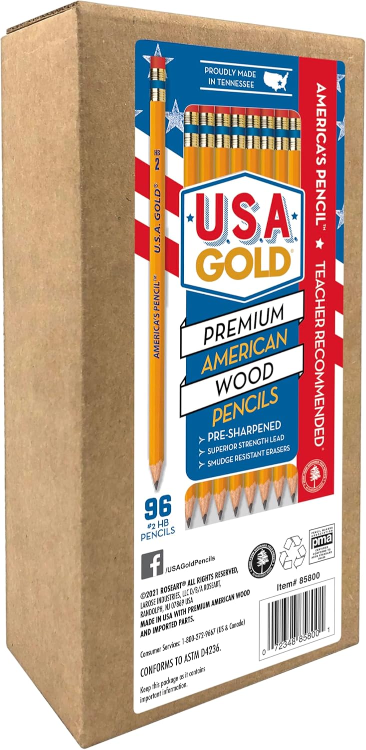 Cra-Z-Art U.S.A. Gold Pre-sharpened American Wood Cased #2 HB Yellow Pencils, 96 Pack