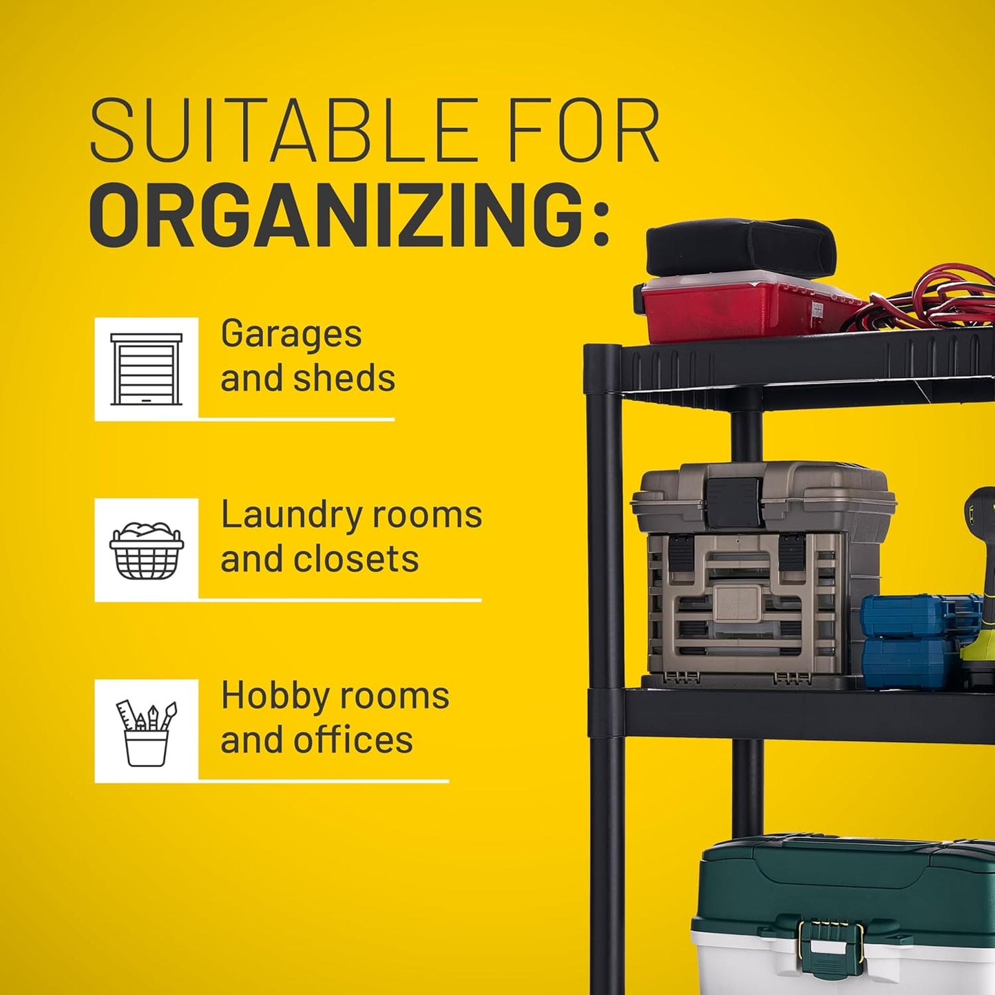 Plano 4-Shelf Plastic Storage Shelves, 48” x 23” x 14”, 200lb Capacity, Pantry, Office, Closet and Garage Shelves, Easy to Assemble, Durable Plastic Shelving Unit