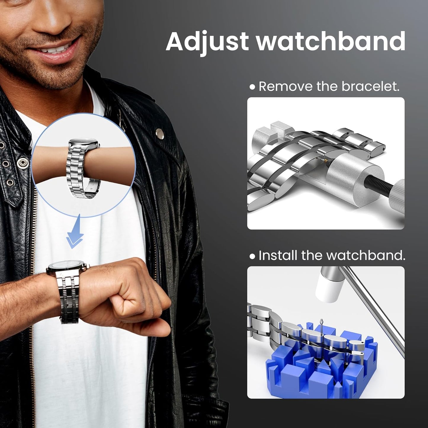 JOREST Watch Repair Kit for Battery Replacement & Link Removal, Resizing &Opener, Watch Repair and Cleaning Screwdriver Set, Wrench Back Remover, Spring Bar Tool