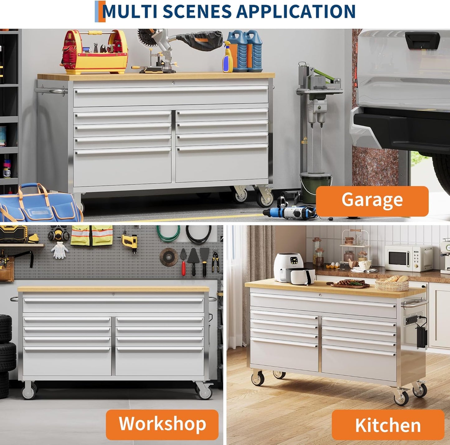 61 in Tool Chest, Tool Box Mobile 9 Drawers Storage Rolling Cabinet with Wheels Lock Key Locking System Drawer Liners for Garage Warehouse Repair Shop