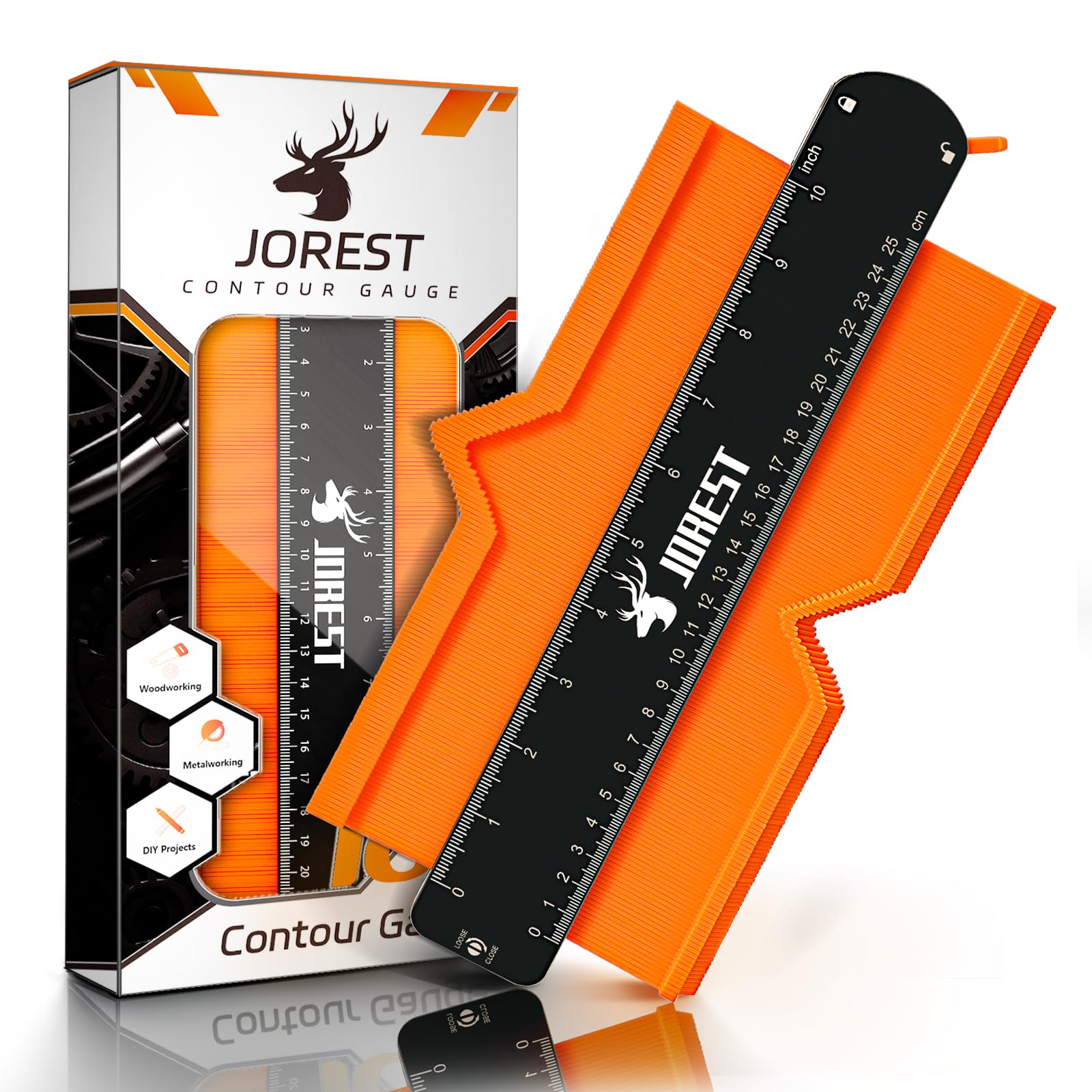 JOREST Connectable Contour Gauge (10+5 Inch), Gifts Ideas for Men Dad Handyman Husband Him, Shape Profile Duplicator with Lock, Outline Angle Measuring Tool, Template tool, Tile Flooring, Scribe Edge