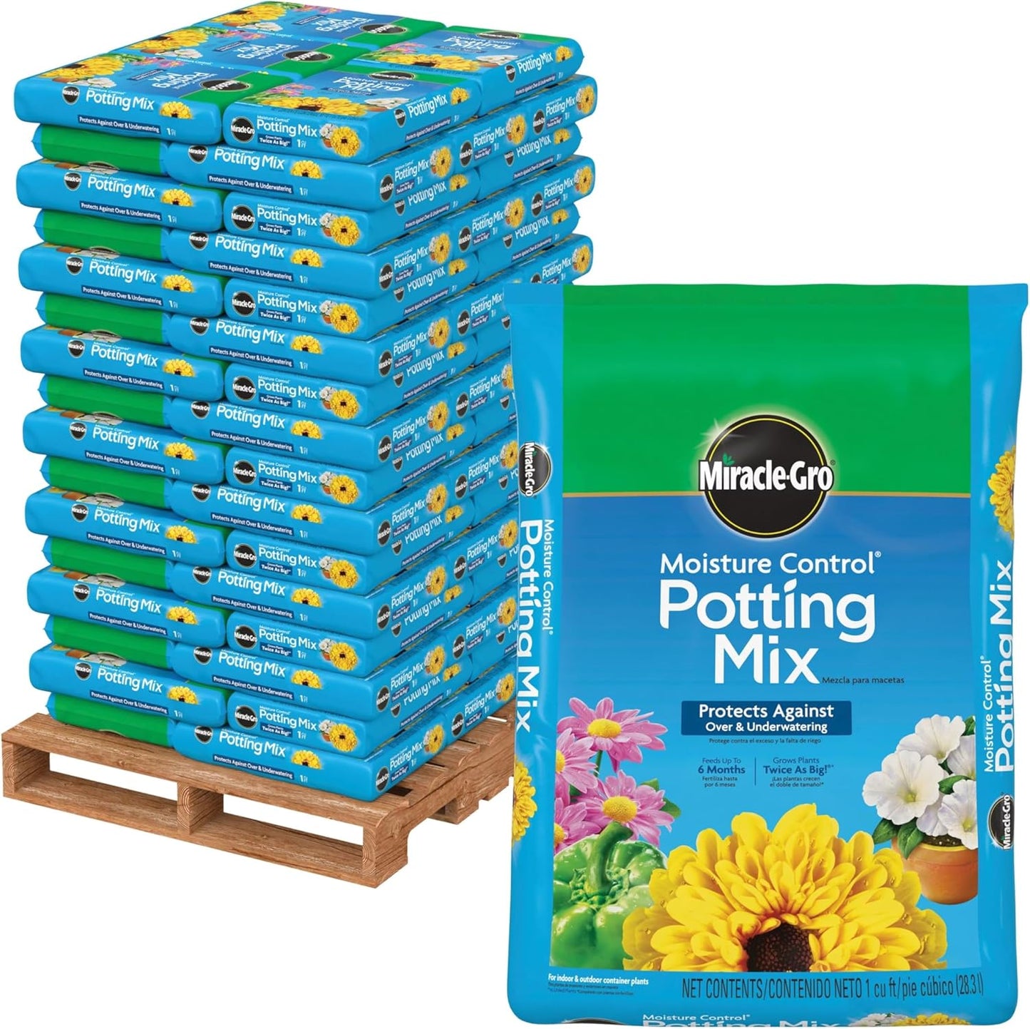 Miracle-Gro Moisture Control Potting Mix Bulk Pallet, for Container Plants, Protects Against Over- and Under-Watering, 1 cu. ft. Bags, Pallet of 80