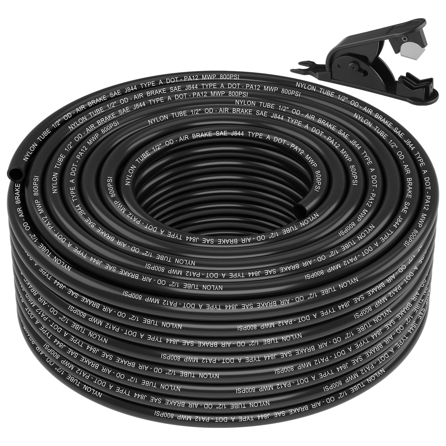 50FT 1/4 DOT Air Line SAE J844 PA12 Nylon Air Hose with Cutter 1/4” OD Pneumatic Tubing DOT Approved 1/4 Air Brake Hose for Air Suspension Kit Truck Trailer Brake System & Fluid Transfer 15.5m