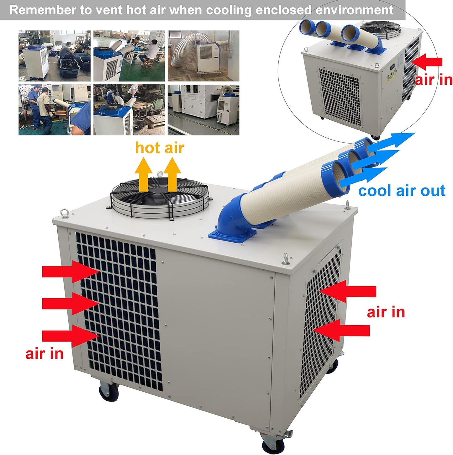 TECHTONGDA Industrial Spot Cooler Air Conditioner Commercial Mobile Outdoor Cooling Aircon 220V Column Outlet 1550m³/h Air Flow