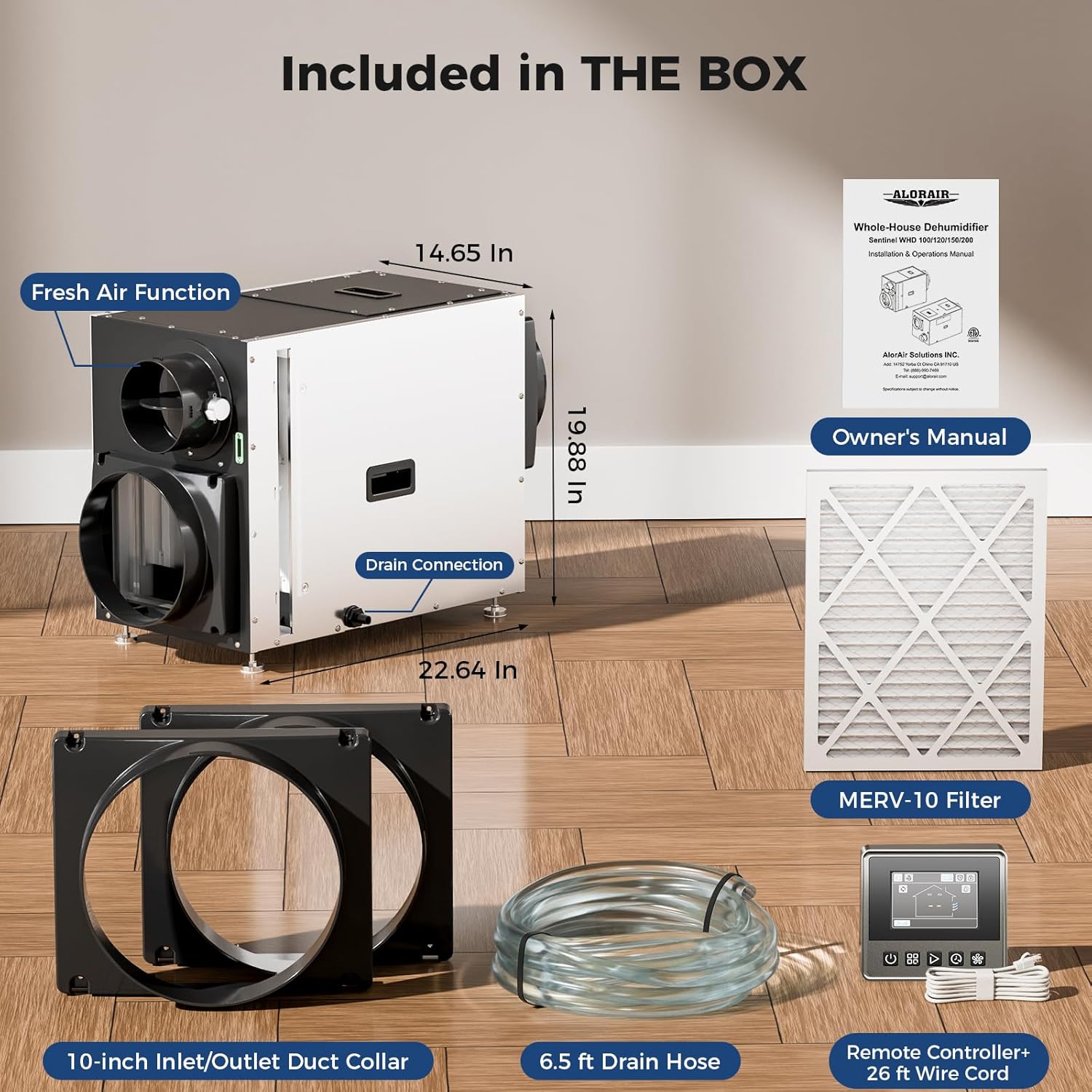 ALORAIR Whole House Dehumidifier, 90 PPD Commercial Grade Whole Home Dehumidifiers for Garages, Water Damage Restoration, 2300 Sq.Ft dehumidifiers for Crawl Space