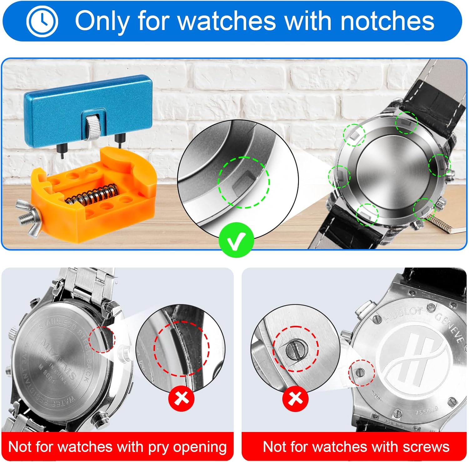 JOREST Watch Battery Replacement Tool Kit, Watch Wrench Back Remover for Rotate Open Watch Cover, Watch Case Opener Set with Watch Back Remover Holder, Only for Grooved Watches