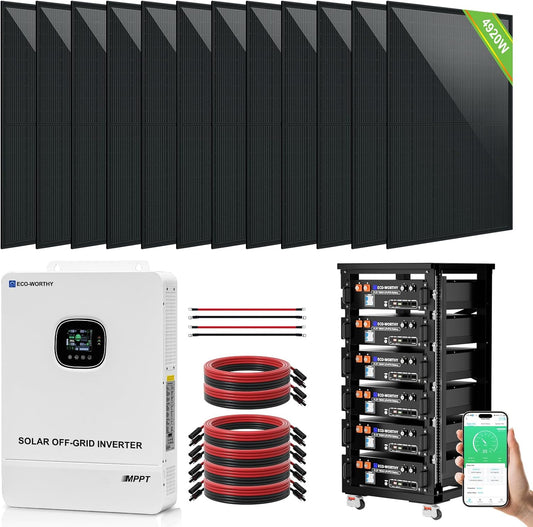 ECO-WORTHY 10KW Output Home Off-Grid Solar Power System: 30.72kwh Server Cabinet with Communication Lithium Battery, Large Capacity, More Freedom.4920W Monocrystalline Photovoltaic Solar Panel Matrix.