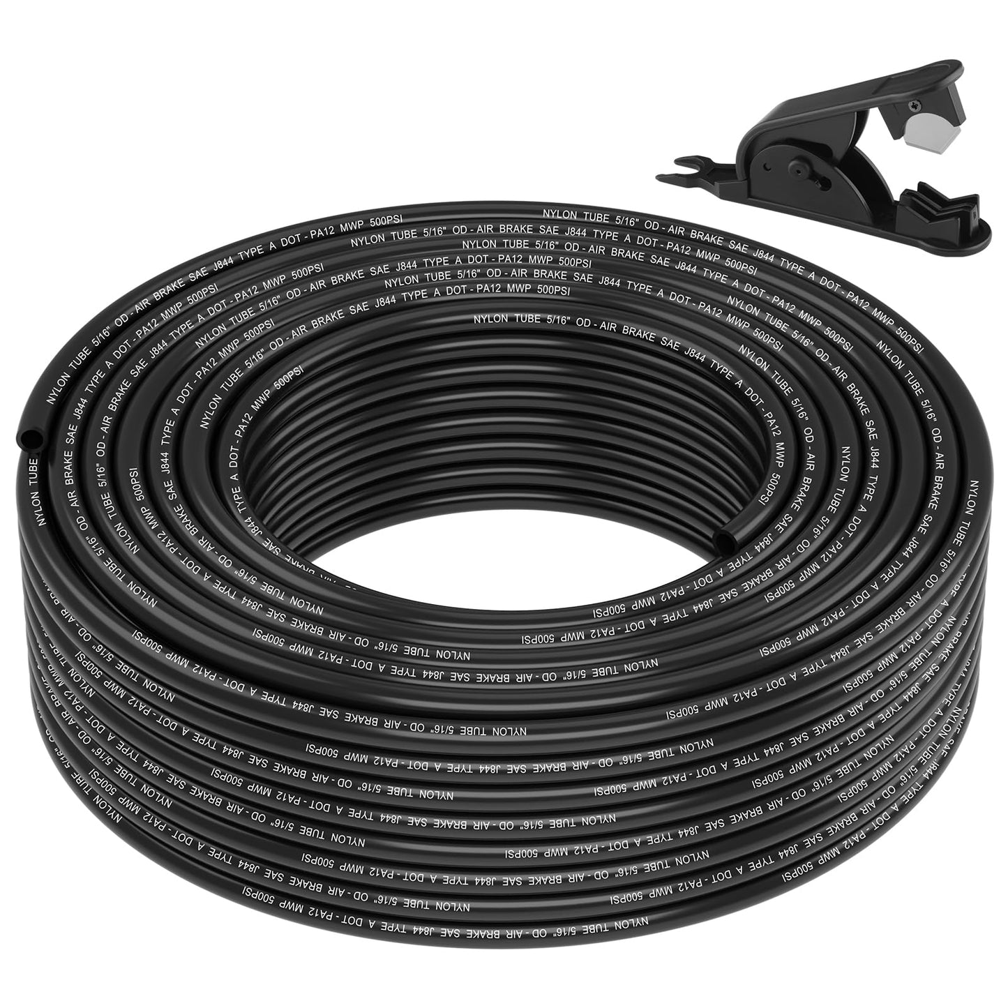 50FT 1/4 DOT Air Line SAE J844 PA12 Nylon Air Hose with Cutter 1/4” OD Pneumatic Tubing DOT Approved 1/4 Air Brake Hose for Air Suspension Kit Truck Trailer Brake System & Fluid Transfer 15.5m