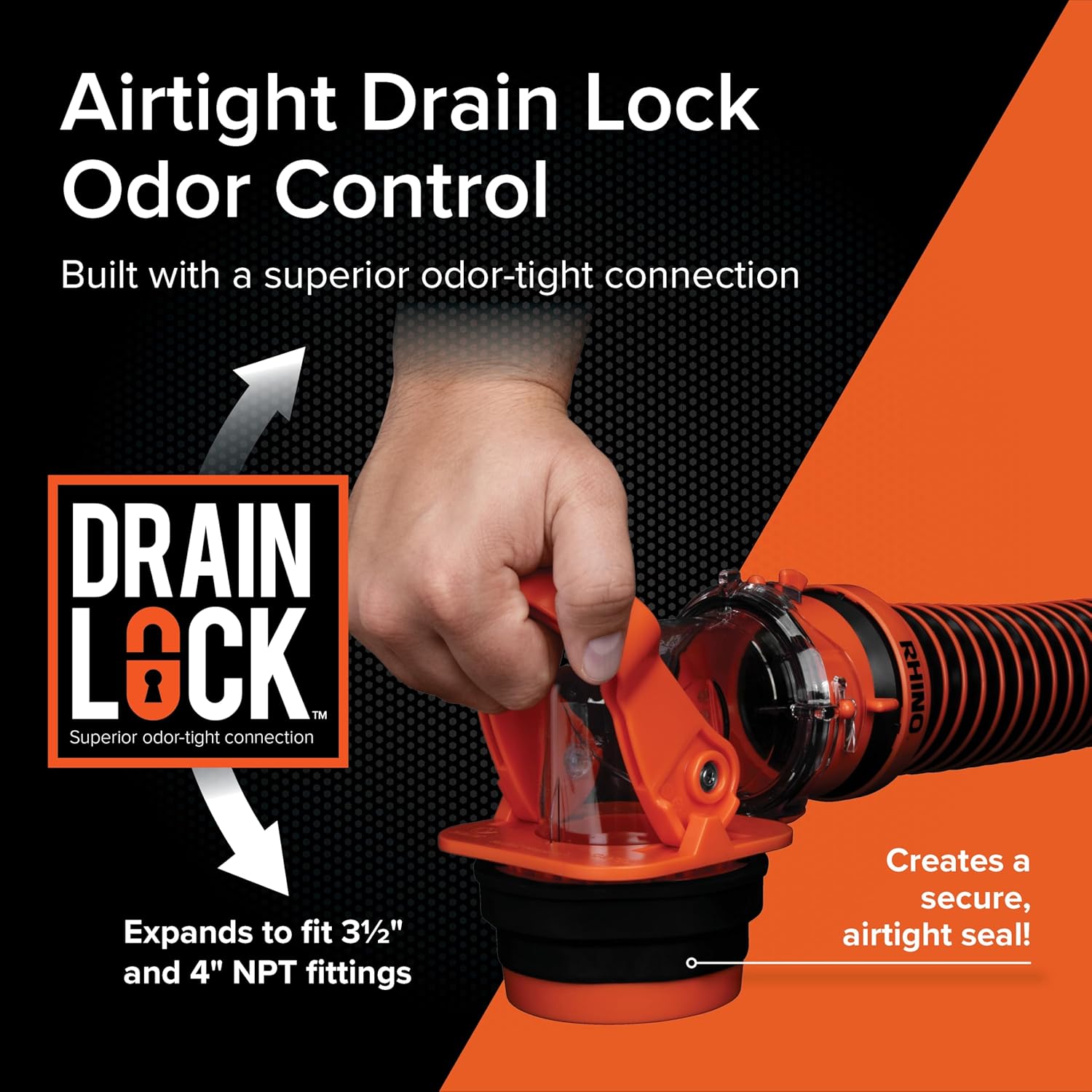 Camco Rhino RV Sewer Adapter PRO - Clear Sewer Hose Elbow with Drain Lock Adapter - Includes Ergonomic Handle & Flexible Adapter (39730)