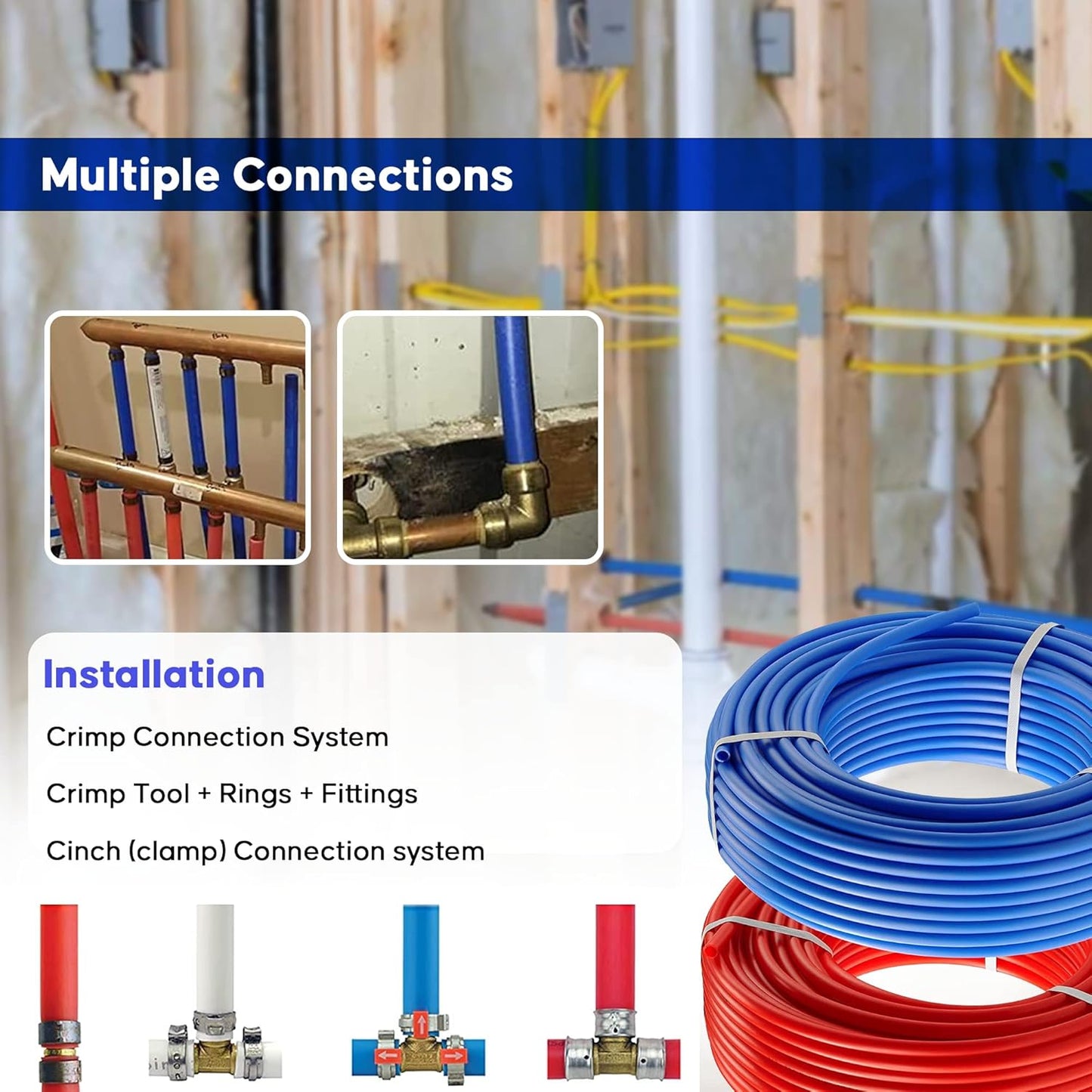 PEX B Tubing - 2 Rolls of PEX Tubing - 1/2 Inch X 100 ft Blue and Red Pipe - Non-Barrier Radiant Heating Plumbing for Cold and Hot Water (Type B)