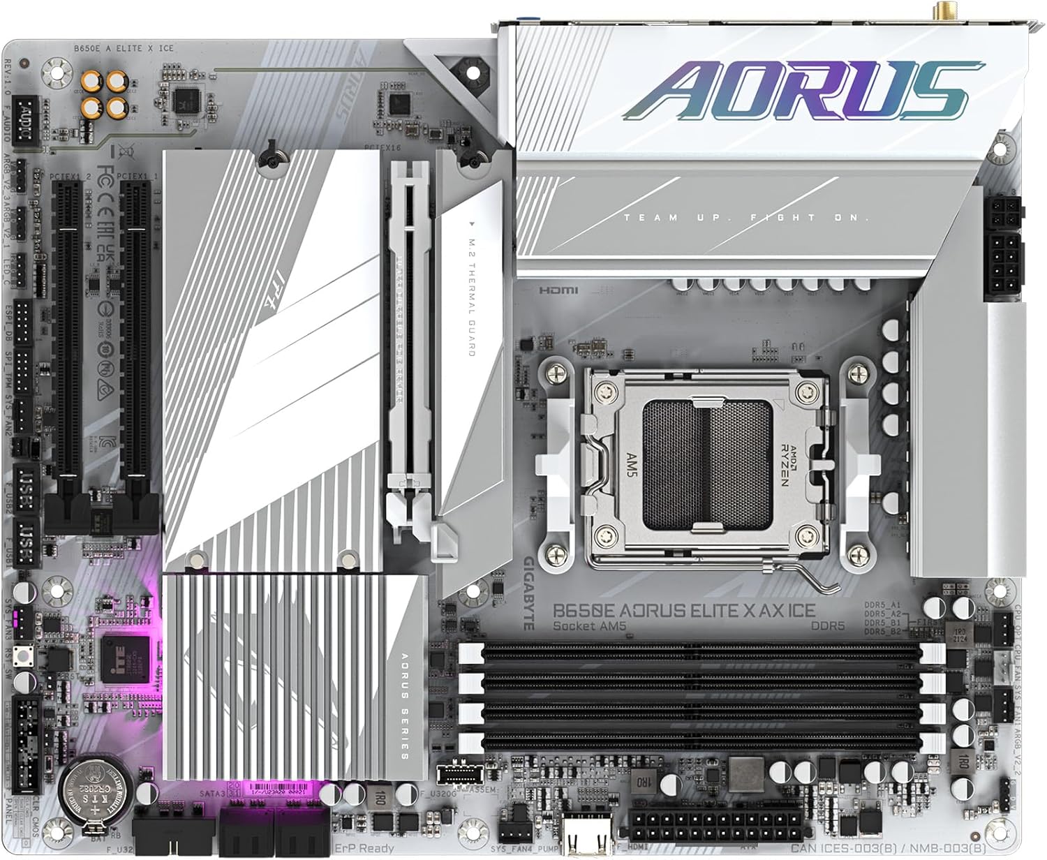 GIGABYTE B650E AORUS Elite X AX ICE AM5 LGA 1718 AMD B650 ATX Motherboard with 5-Year Warranty, DDR5, 3X M.2, PCIe 5.0, USB 3.2 Gen2X2 Type-C, WiFi 6E, 2.5GbE LAN, Q-Flash Plus, EZ-Latch Plus