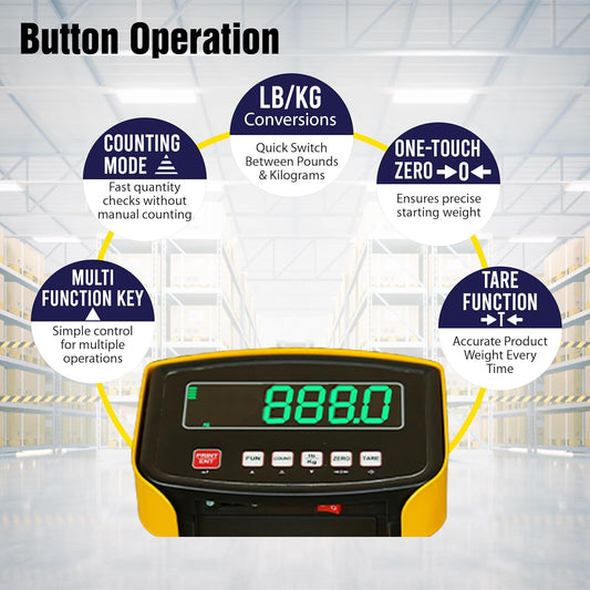 5Seconds Pallet Jack Scale Truck, 5500 lb Capacity, 27"x 48" Pallet Jack Forklift with Built-in Digital Scale, 1lb Readability, Heavy-Duty Industrial Pallet Truck for Warehouse