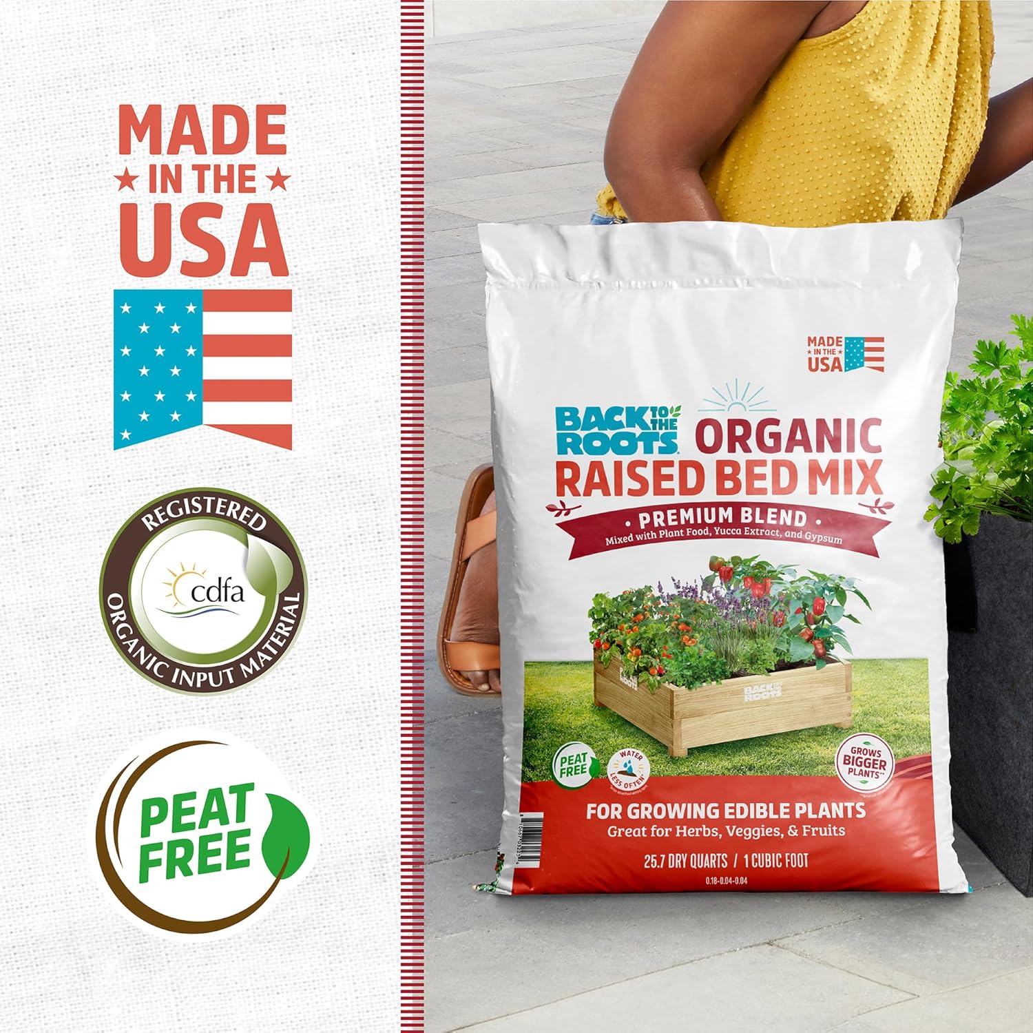 Back to the Roots 100% Organic Raised Bed Soil, Fills 8' x 4' Garden Bed, 60 cu ft, Made in USA, Peat-Free
