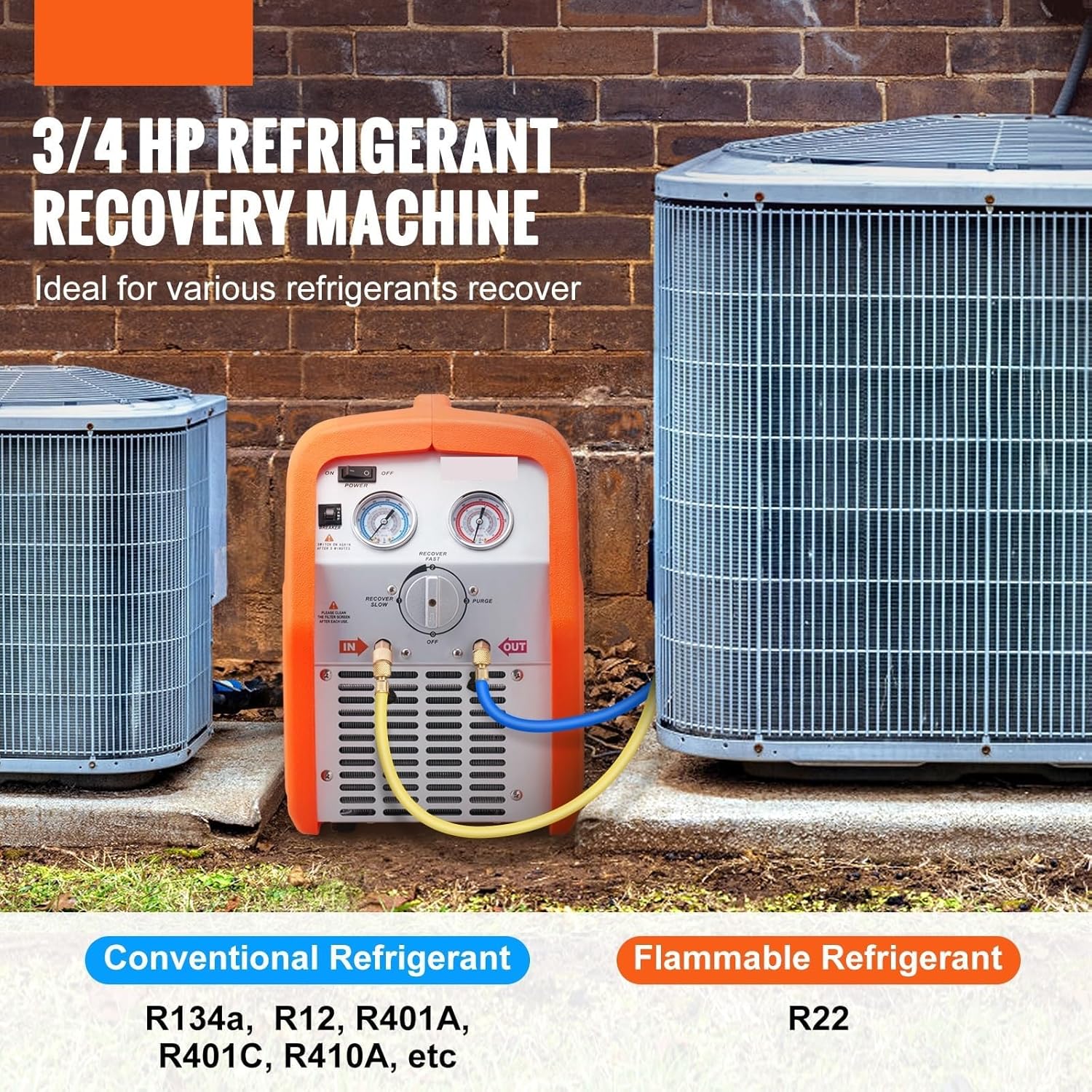 Refrigerant Recovery Machine,Portable AC Recovery Machine,Liquid Refrigerant,for HVAC Technicians and DIYers (3/4hp)