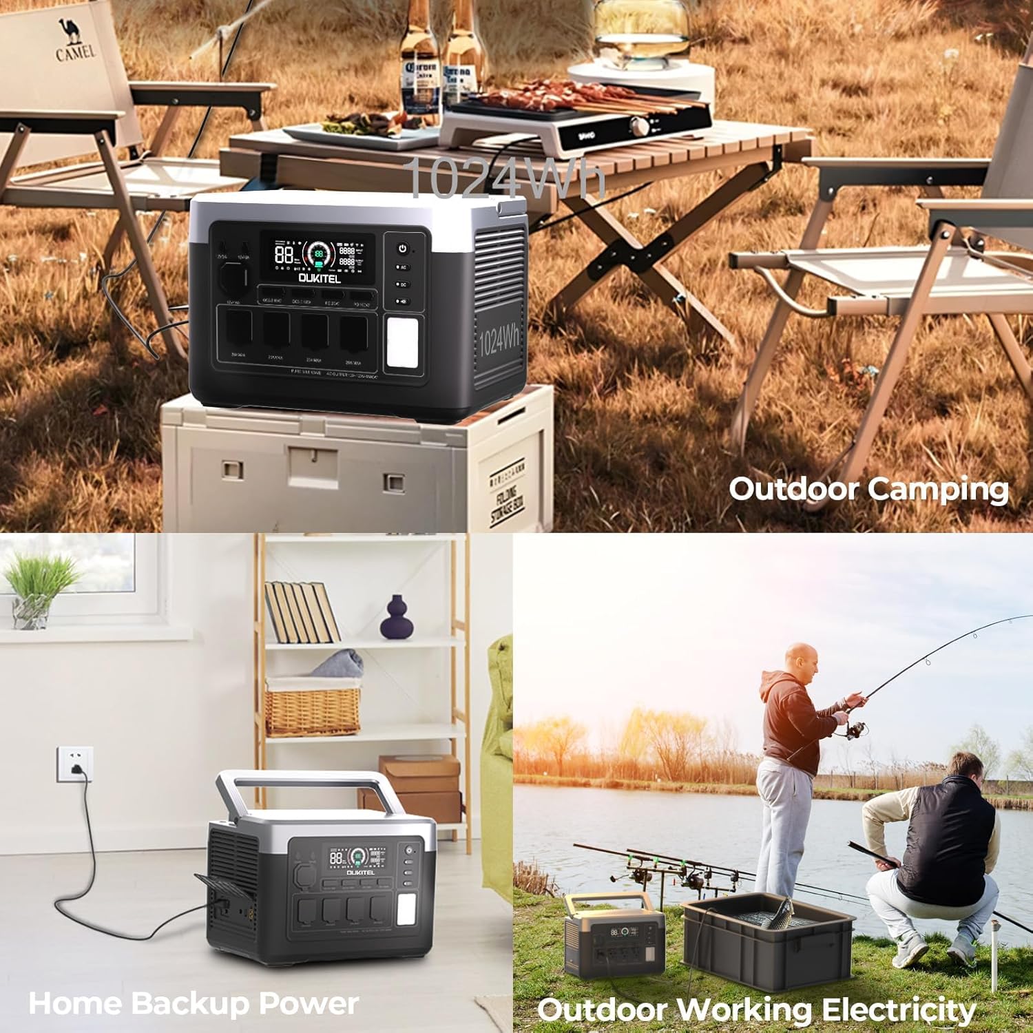 OUKITEL P1000 Plus 1800W Power Station with 200W Solar Panel, 1024Wh Solar Generator with 4 AC Outlets (3600W Peak), 1200W Fast Charging, APP Control Battery Backup for Home, Camping & RVs