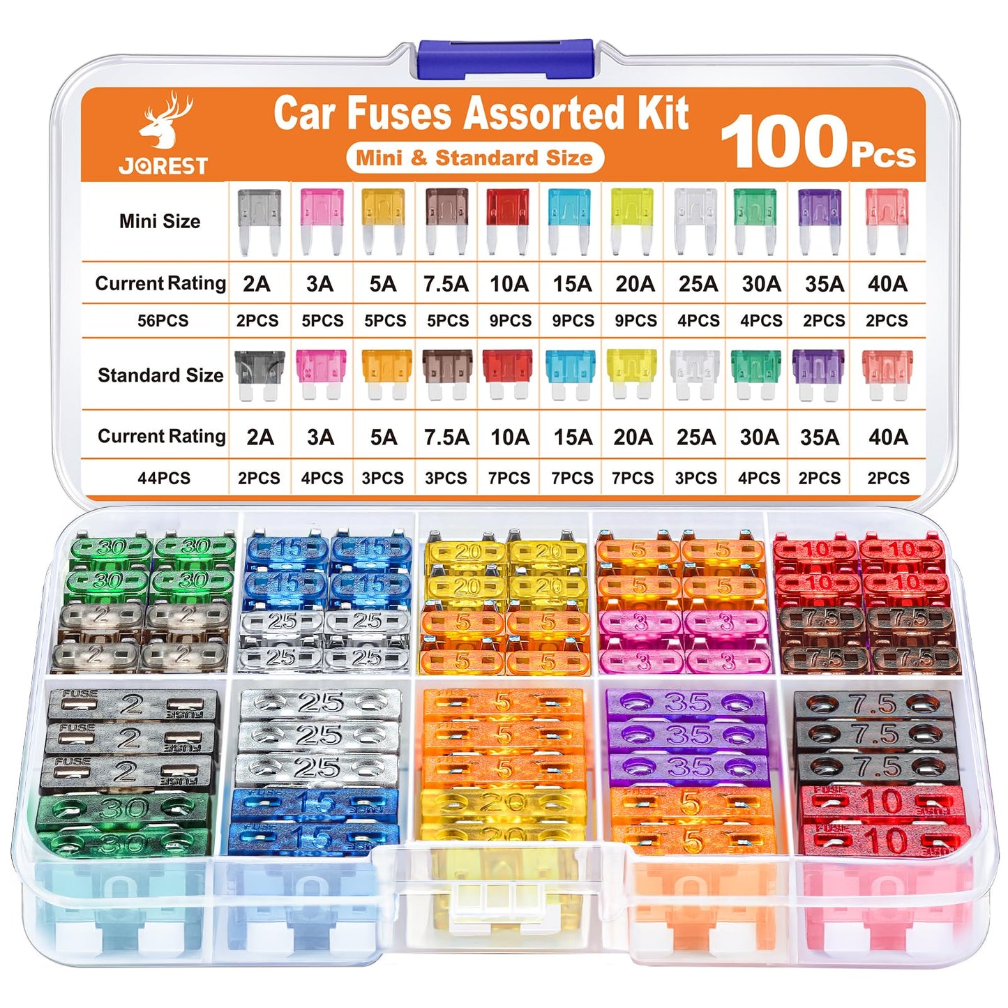 JOREST 360Pcs Car Fuse Assortment Kit, 160 Mini Blade Fuses Automotive + 90 Standard Auto Fuses + 50 Micro Fuse + 60 Micro2 – for RV/Truck/Motorcycle(2A 3A 5A 7.5A 10A 15A 20A 25A 30A 35A 40A)
