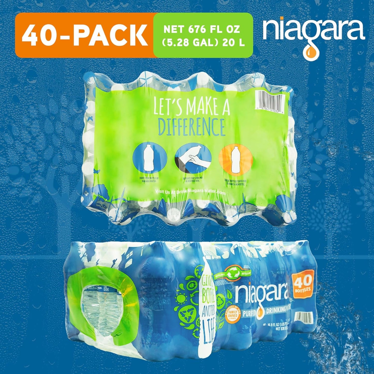 Niagara Purified Drinking Water - 16.9oz Bottles, 40 bottles per case 48 cases per pallet - Full Pallet - 1920 Bottles delivered by Waterpallets