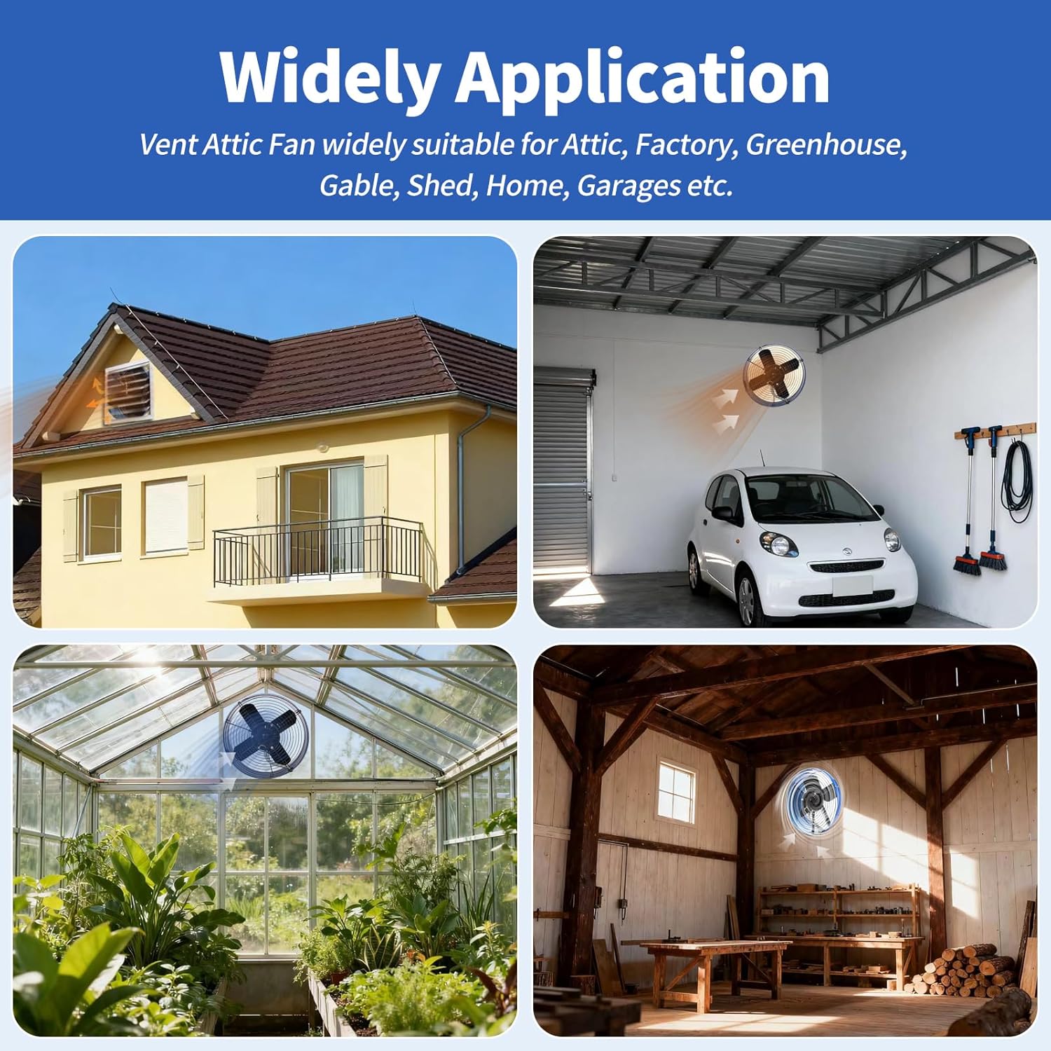 15" Gable Attic Fan with Thermostat, LANGY Ventilation Exhaust Fan 1300 CFM, 1100 RPM | 1850 sq. ft, Mount Attic Ventilator with 20FT Cord & Plug for Gable, Shed, Home