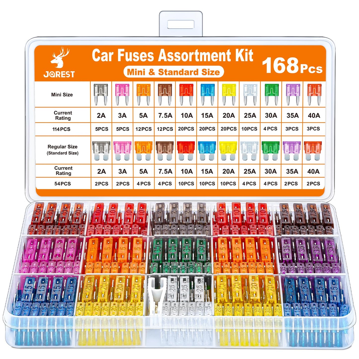 JOREST 360Pcs Car Fuse Assortment Kit, 160 Mini Blade Fuses Automotive + 90 Standard Auto Fuses + 50 Micro Fuse + 60 Micro2 – for RV/Truck/Motorcycle(2A 3A 5A 7.5A 10A 15A 20A 25A 30A 35A 40A)
