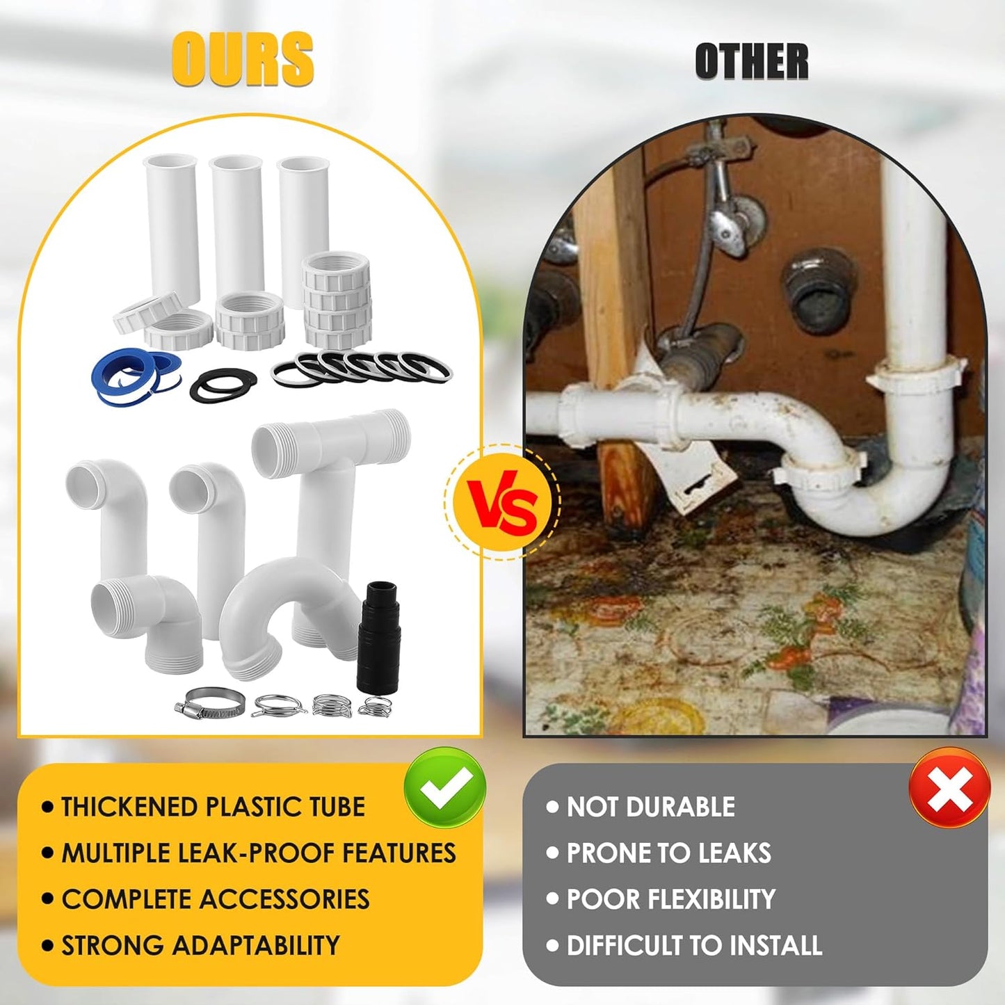 Saillong 27 Pcs Garbage Disposal Installation Kit Complete Kitchen Sink Drain Pipe Kit for Double Bowl Sink, 1-1/2" Plumbing, Simple Install, Leak Proof