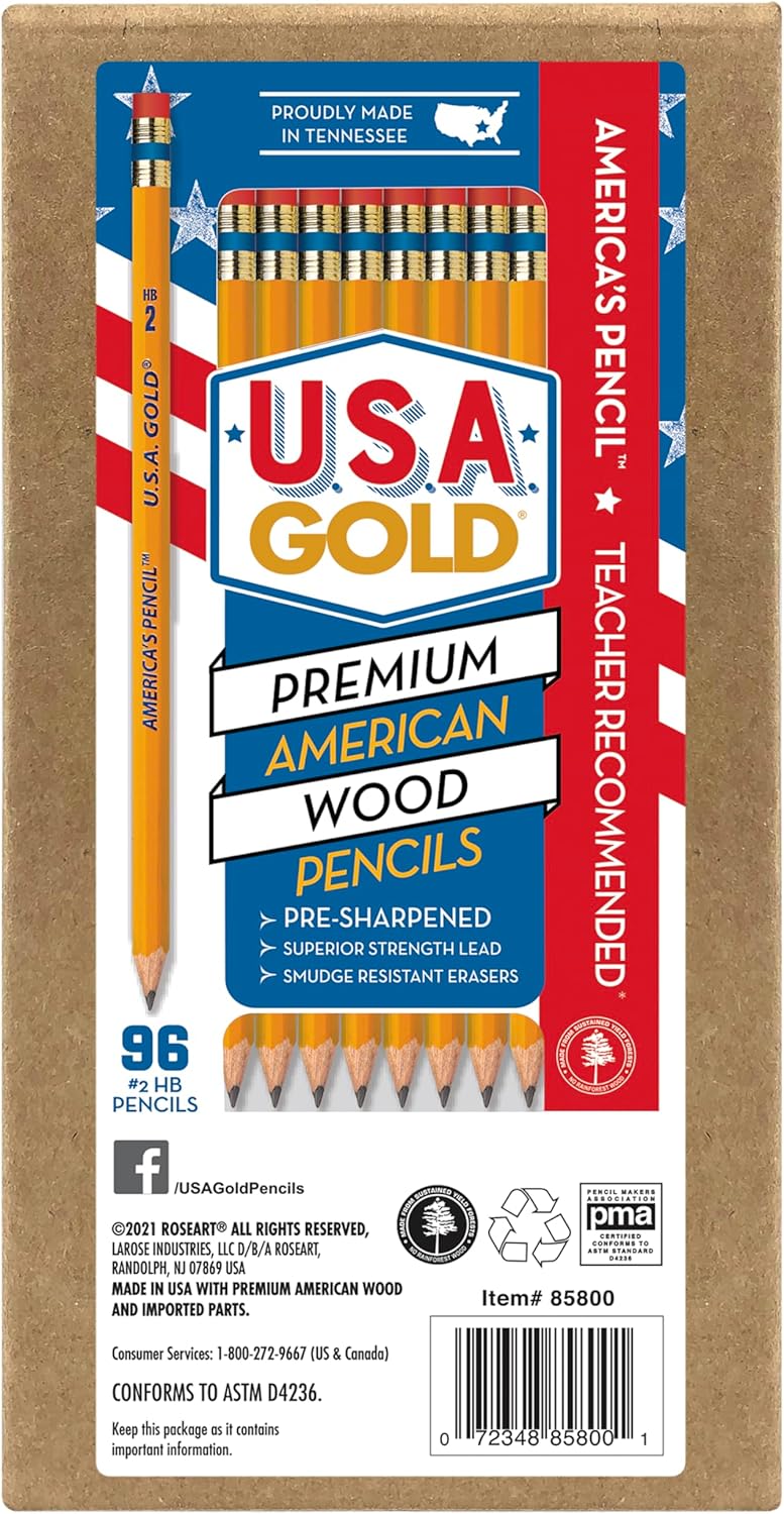 Cra-Z-Art U.S.A. Gold Pre-sharpened American Wood Cased #2 HB Yellow Pencils, 96 Pack
