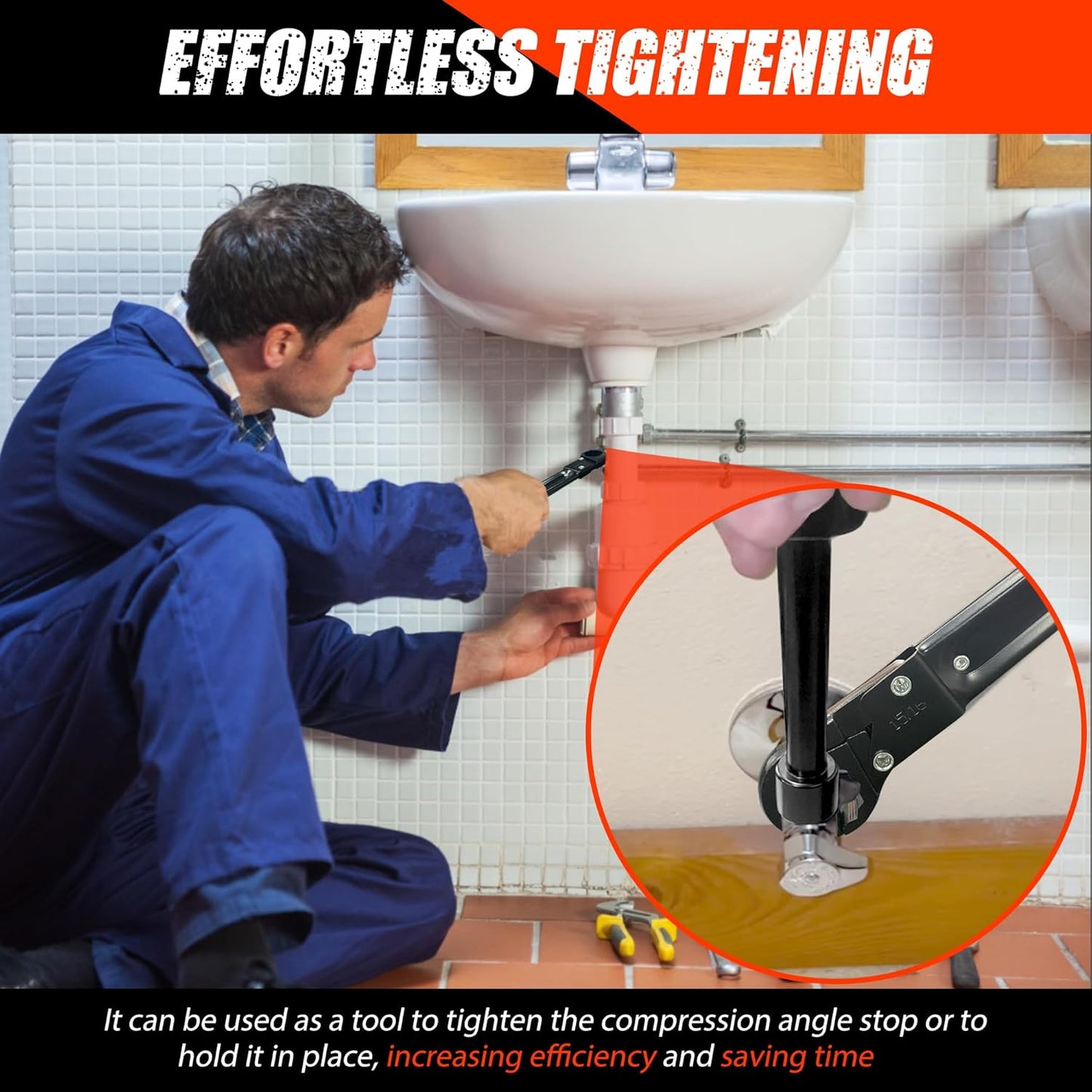 Plumbing Tools, Angle Stop Wrench Kit, Plumbing Wrench. New Compression Angle Stop and Removing the Compression Ring Professional Plumbing Toolset For Easy Angle Stop And Supply Nut Installation