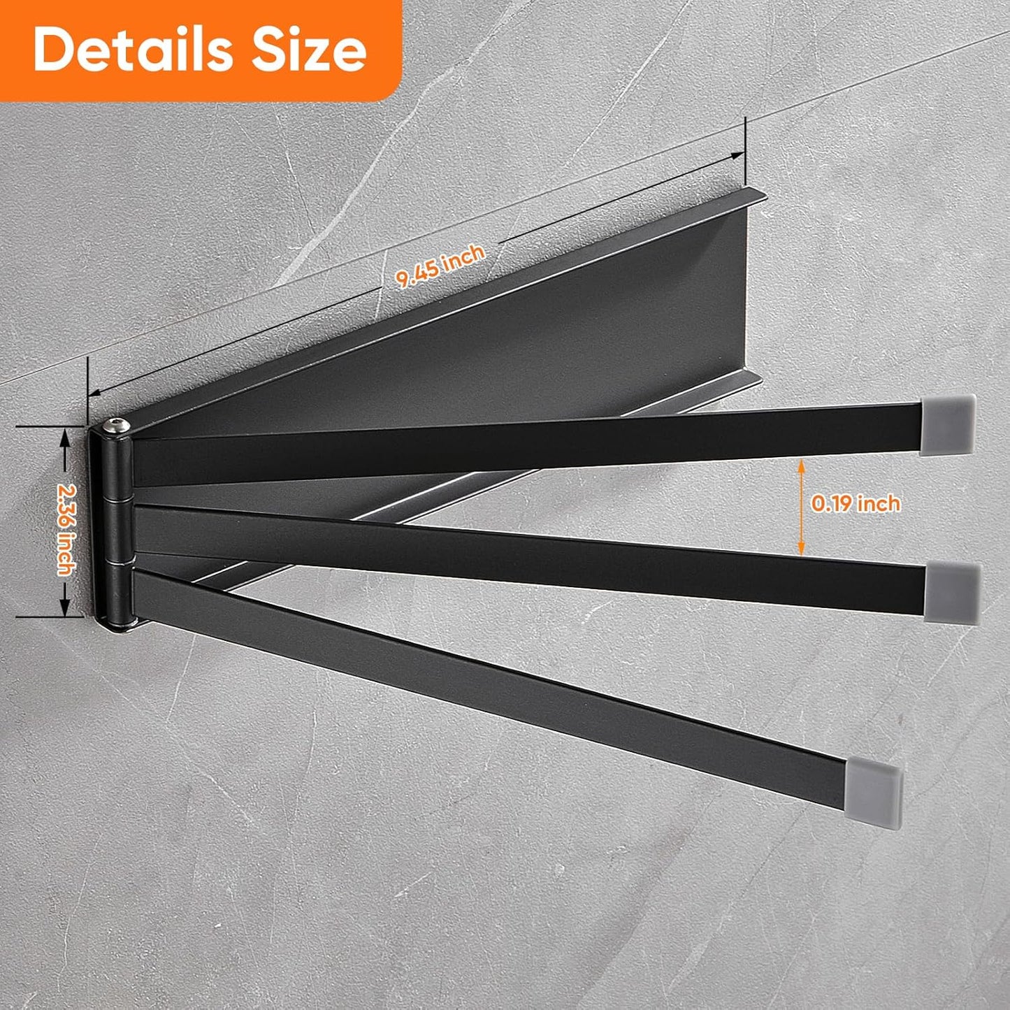 OWOFAN Swivel Towel Bars 3-Arm Towel Rack Swing Out Towel Holder for Bathroom Kitchen Toilet Wall Mount Drying Towel Bars for Laundry Matte Black