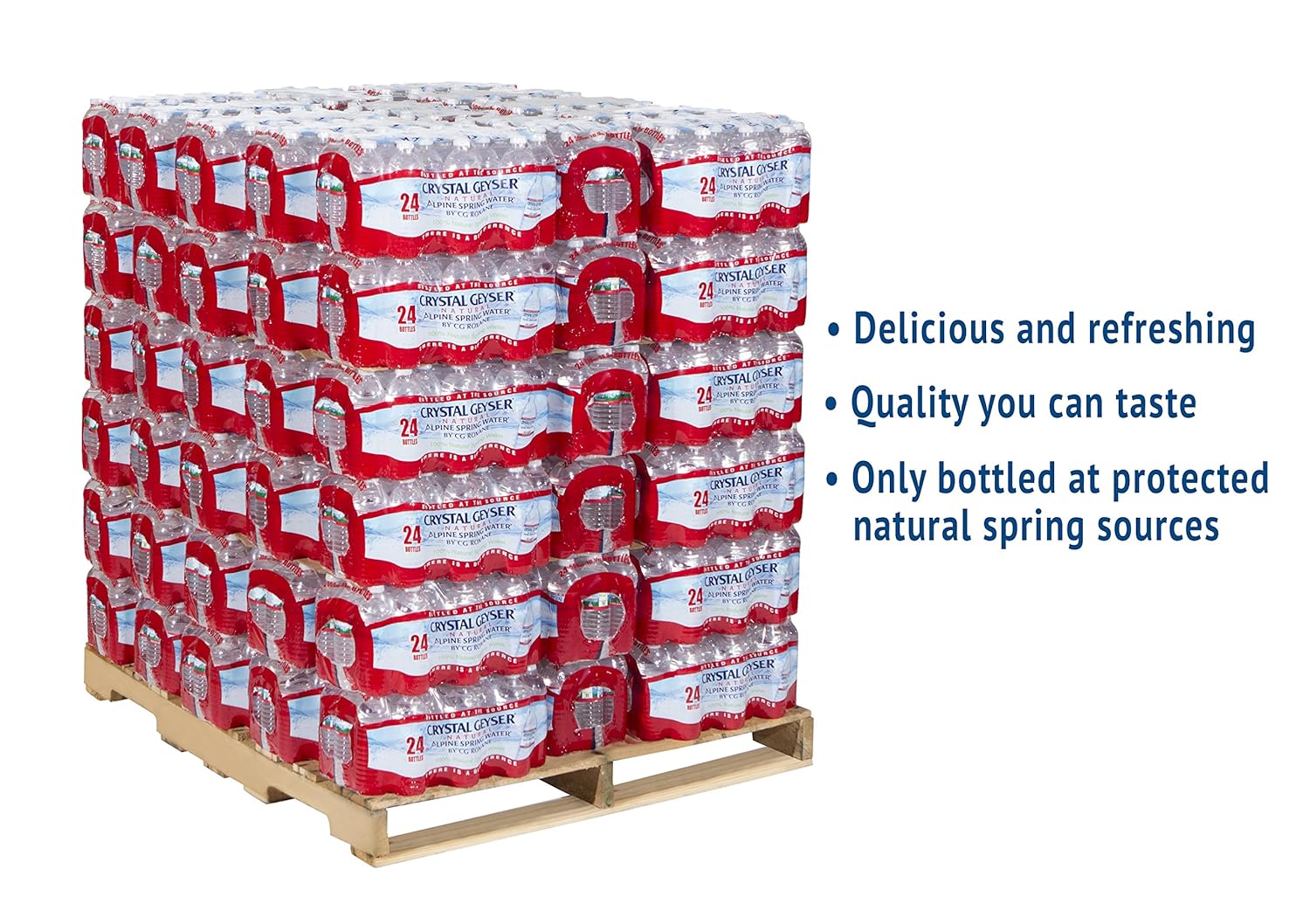 CRYSTAL GEYSER SINCE 1977 Pallet Of 84 Cases, Of Alpine 100% Natural Spring Water, 24 16.9oz bottlesper Case, Bottled at The Source, Clear, (CGW24514PL)