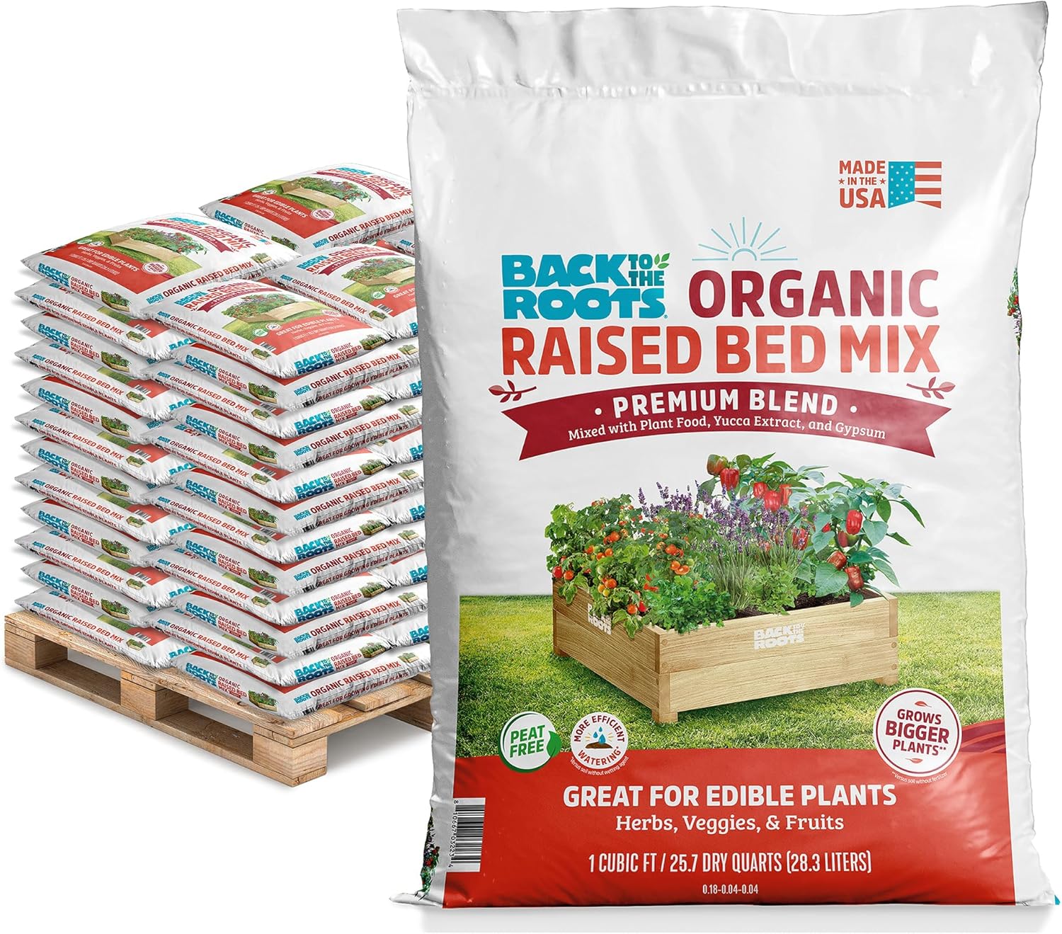 Back to the Roots 100% Organic Raised Bed Soil, Fills 8' x 4' Garden Bed, 60 cu ft, Made in USA, Peat-Free