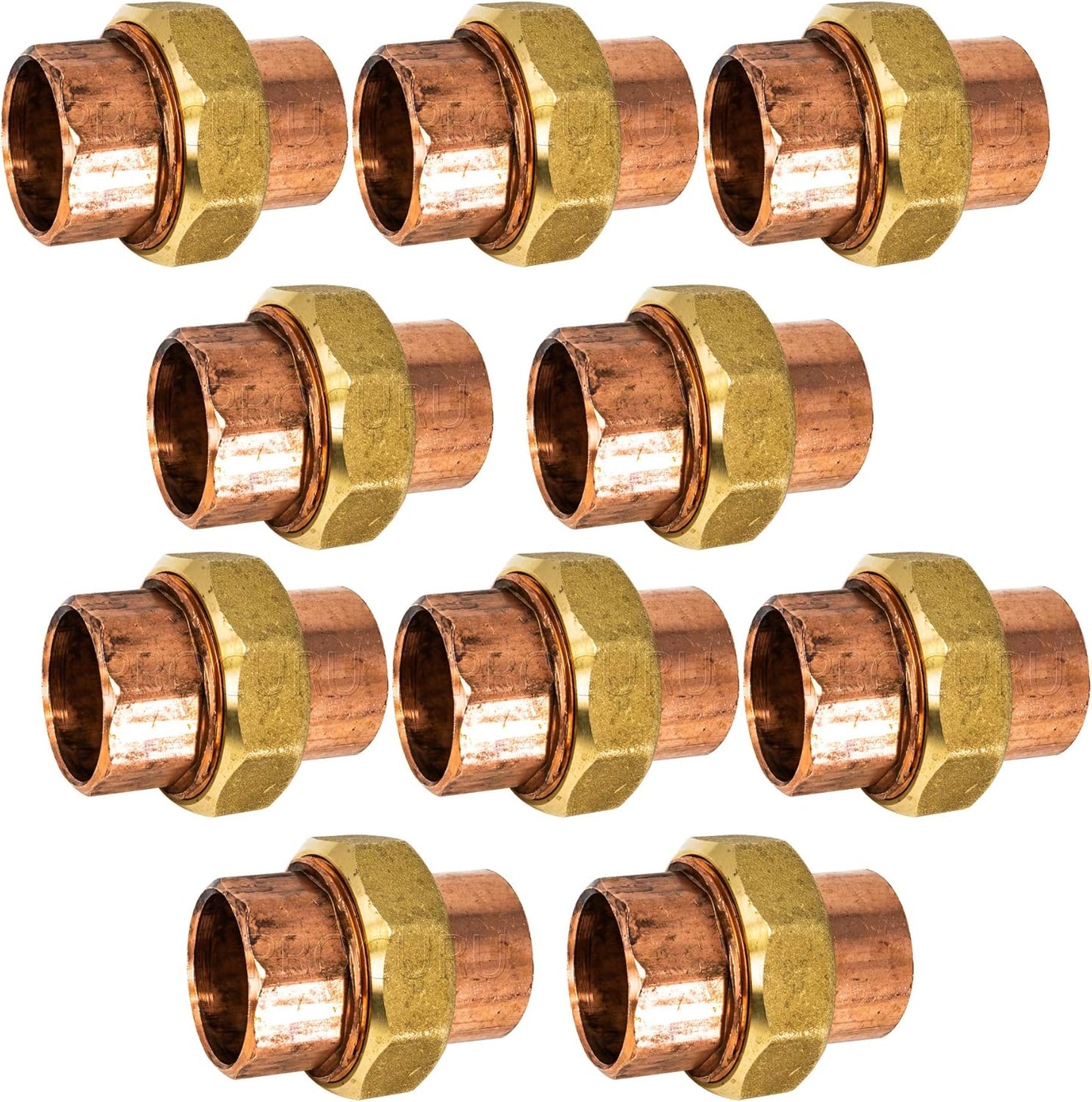 PROCURU 10-Pack 2-Inch Copper Union CxC Sweat Connection, Made in USA, Certified Safe for Drinking Water (CWUN0200-10P)