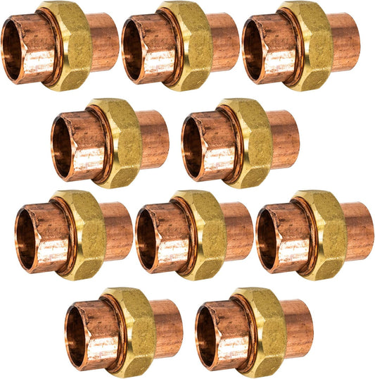 PROCURU 10-Pack 2-Inch Copper Union CxC Sweat Connection, Made in USA, Certified Safe for Drinking Water (CWUN0200-10P)