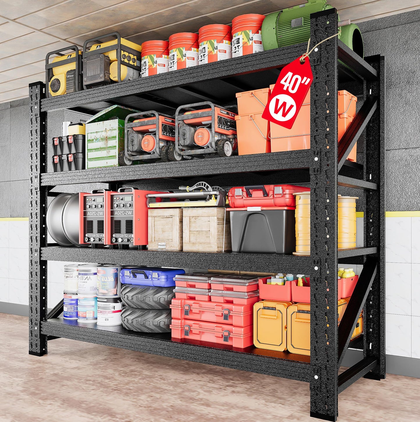 48" Wide Heavy Duty Garage Shelving Units,3000LBS 24 Deep Storage Shelves,Metal Garage Shelves,Large Storage Rack,Steel Shelf,Industrial Shelving for Shop,Warehouse,Basement,48" W x 24" D x 70" H